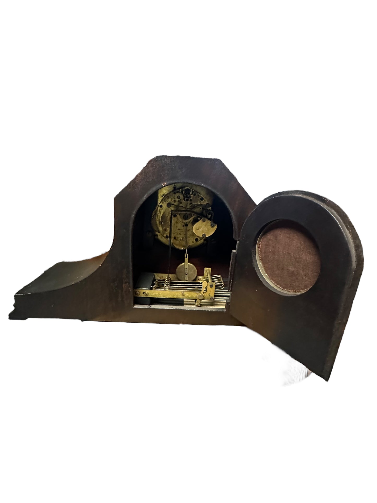 Antique, New Haven, Black, Mantel Clock, Mechanical, Key Wound, Tambor Model, 20 Inch, 1920's, WORKS