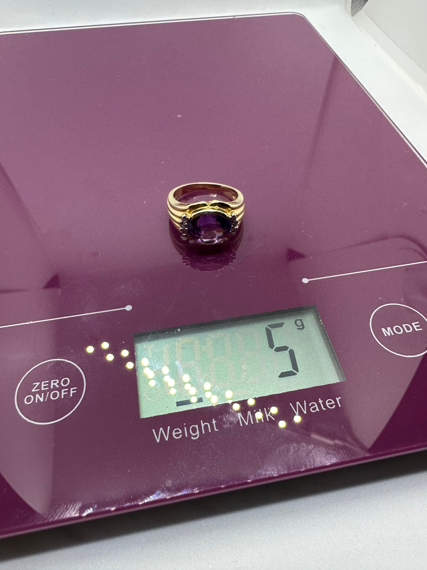 Vintage Estate 14K Yellow Gold Oval Cut Amethyst & Diamonds Ring Size 6.75 February Birthstone
