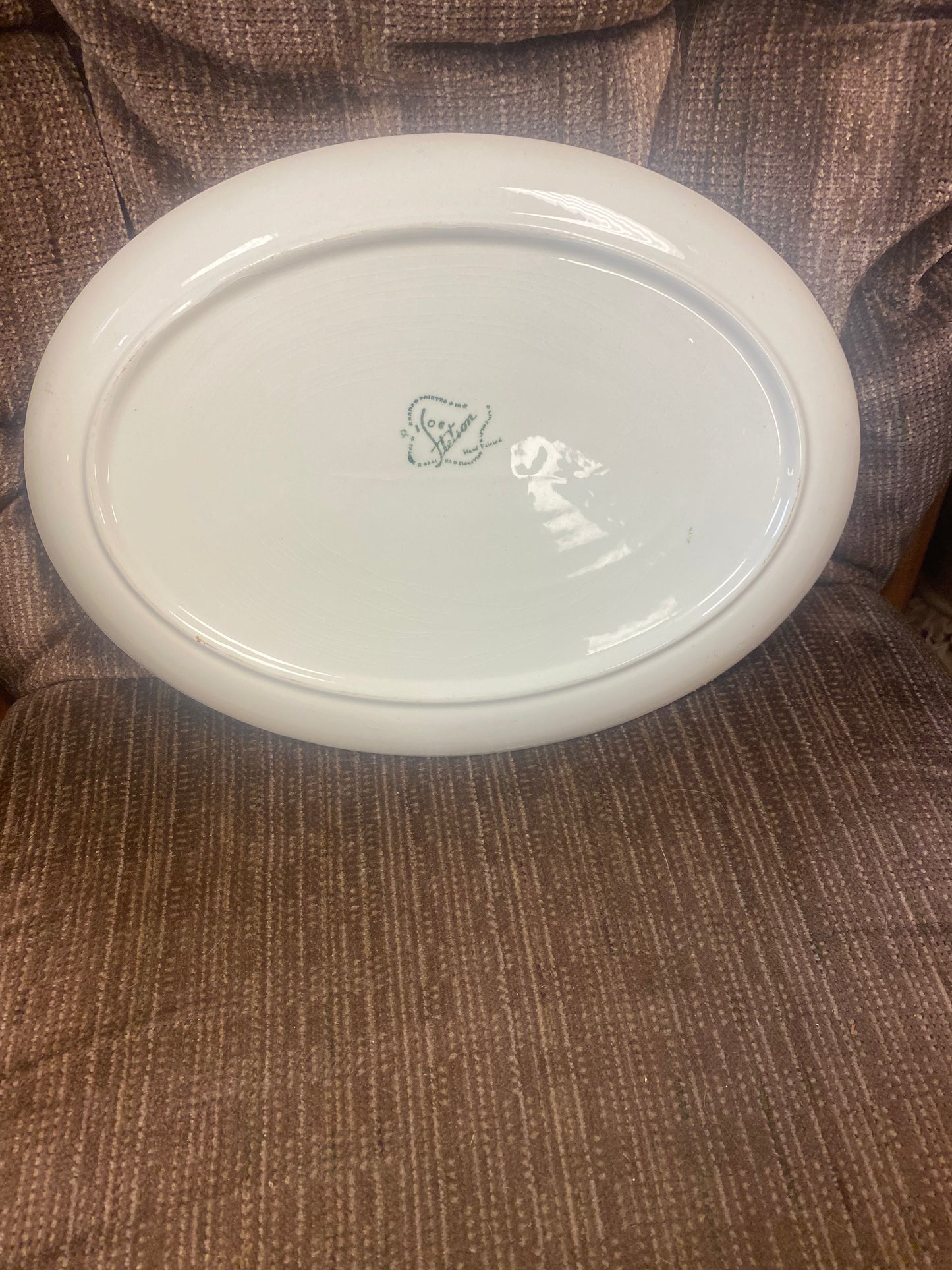 Stetson China Oval Platter Red Rose With Yellow Flowers Hand Painted