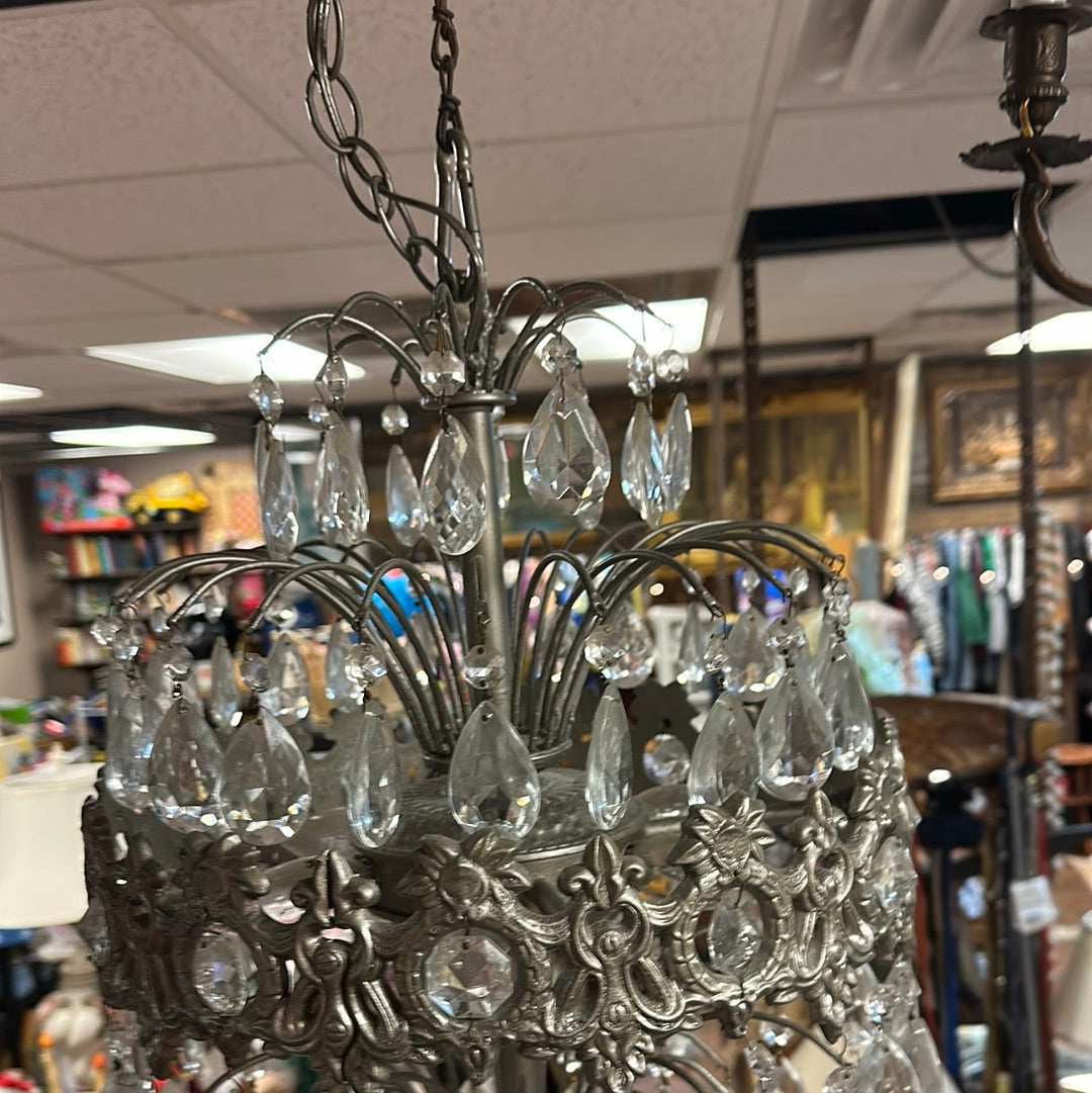 Vintage Silver Crystal 5 Tier 14 Inch Diameter Hollywood Chandelier