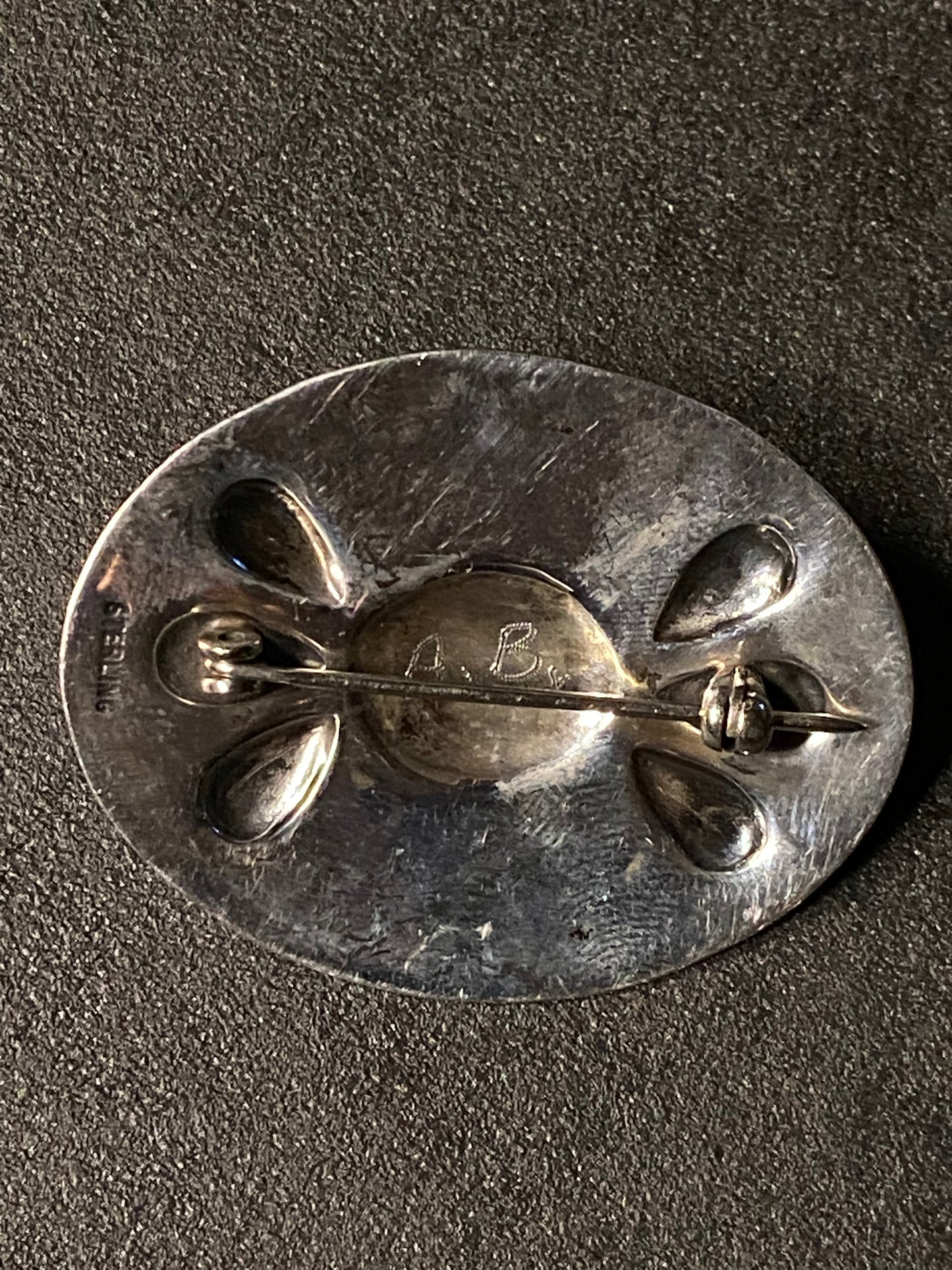 Vintage Signed A. B. Silver Brooch Pin
