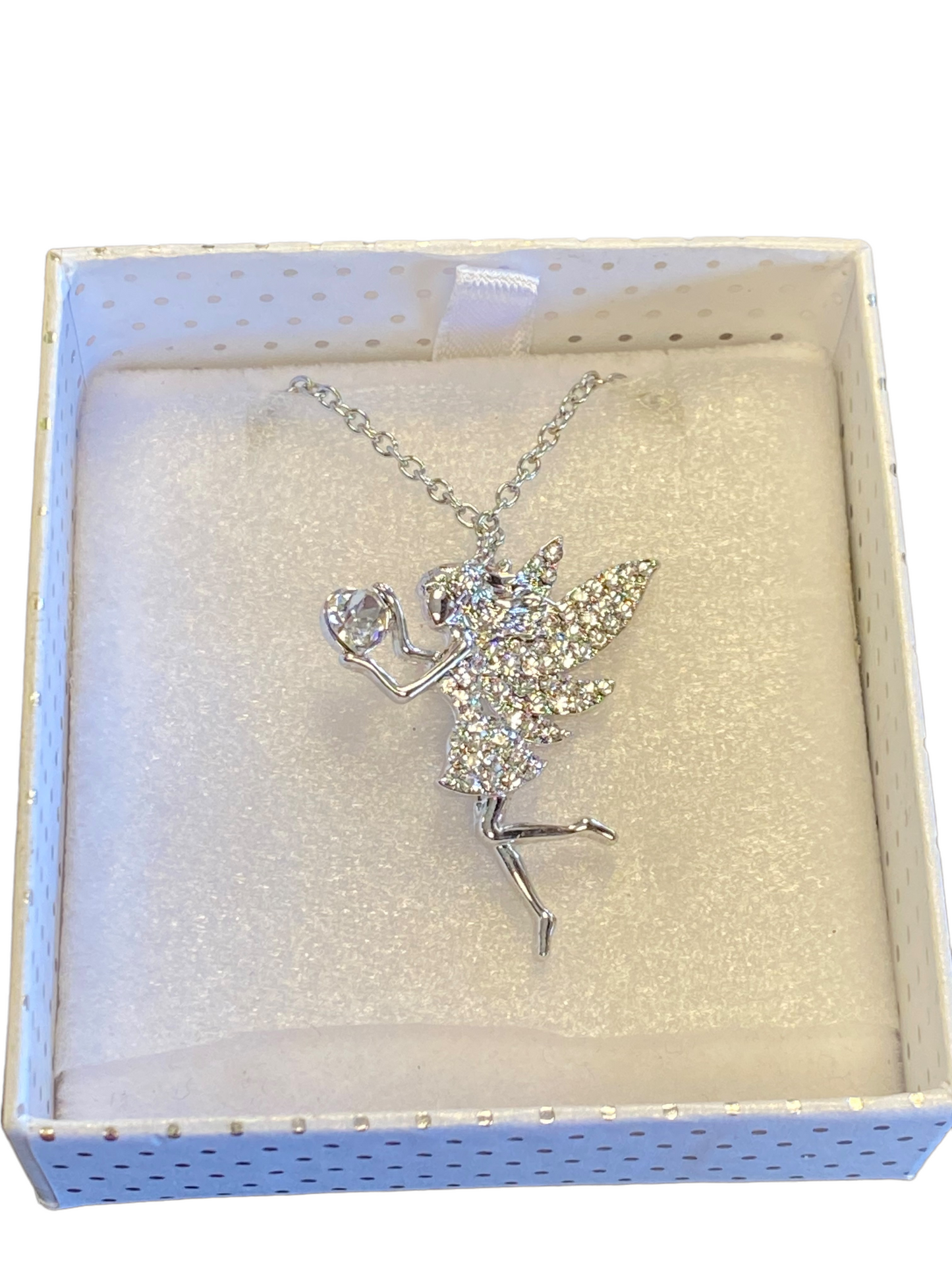 Fairy Necklace for Teen Girls ,Birthstone Pendant Gift for Girls White Gold Plated Austrian Crystal Jewelry Gift