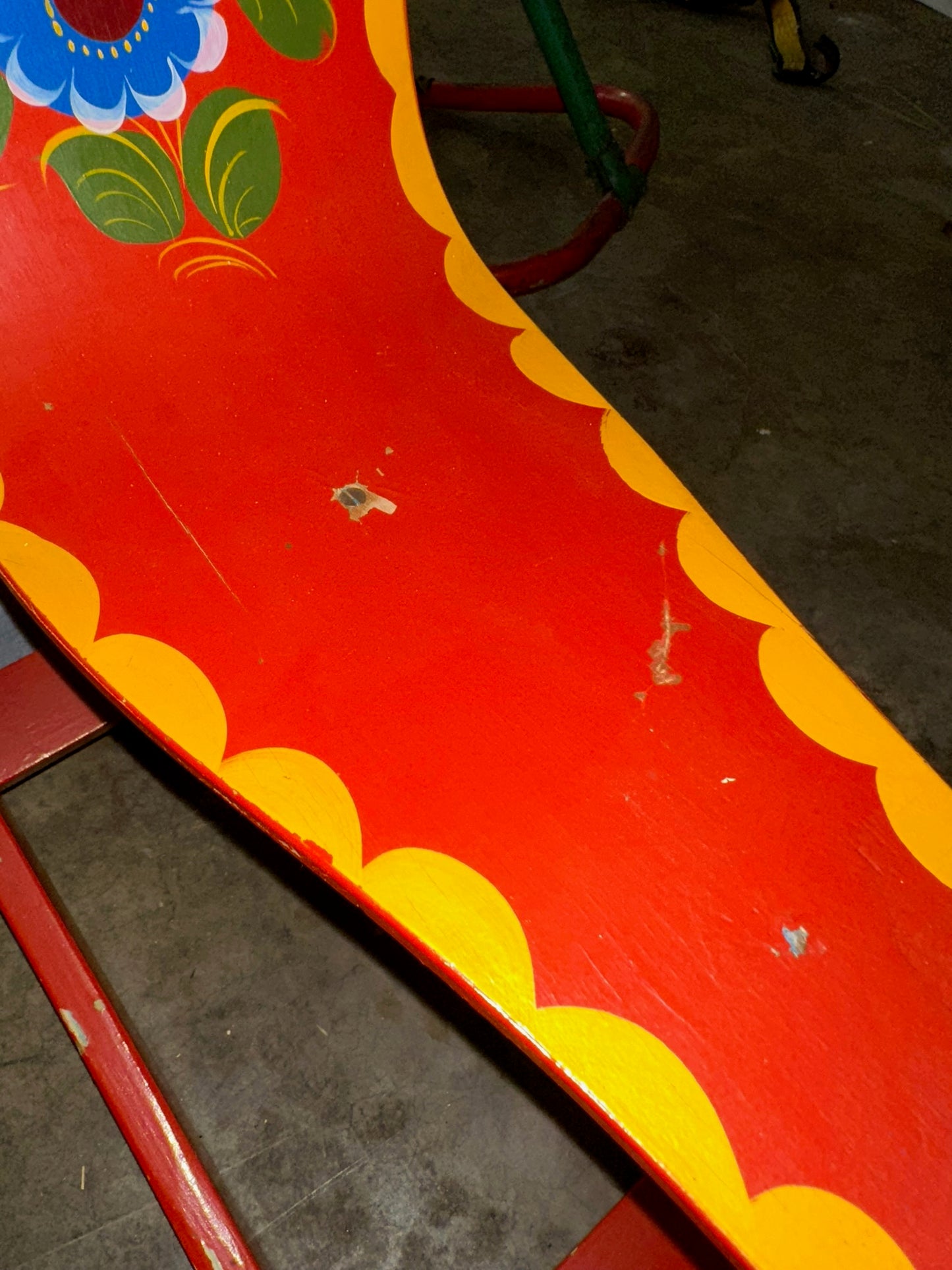 Vintage Made In USSR Soviet Folk Art Hand Painted Floral Motif Rocking Horse Toy
