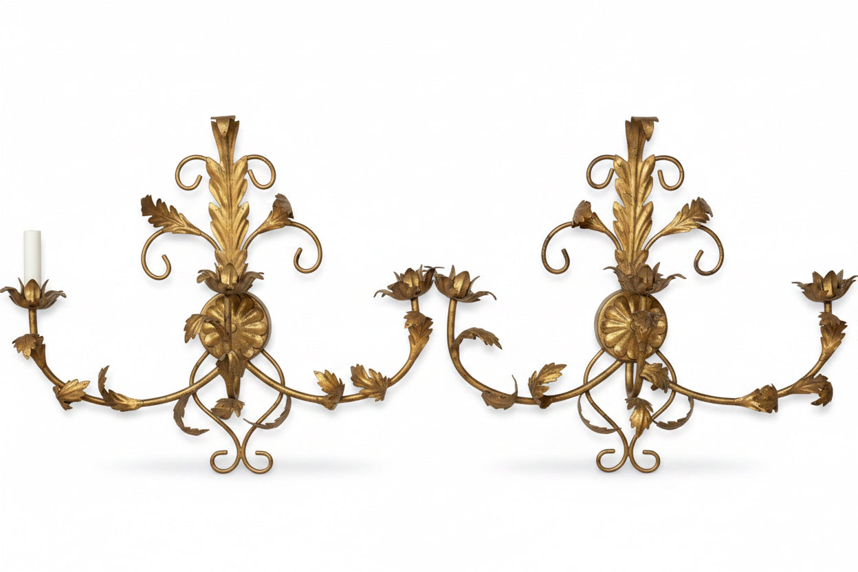 Gold Leaf Wall Sconces, Set of 2