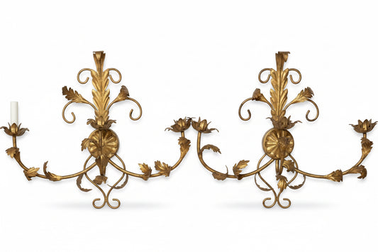 Gold Leaf Wall Sconces, Set of 2