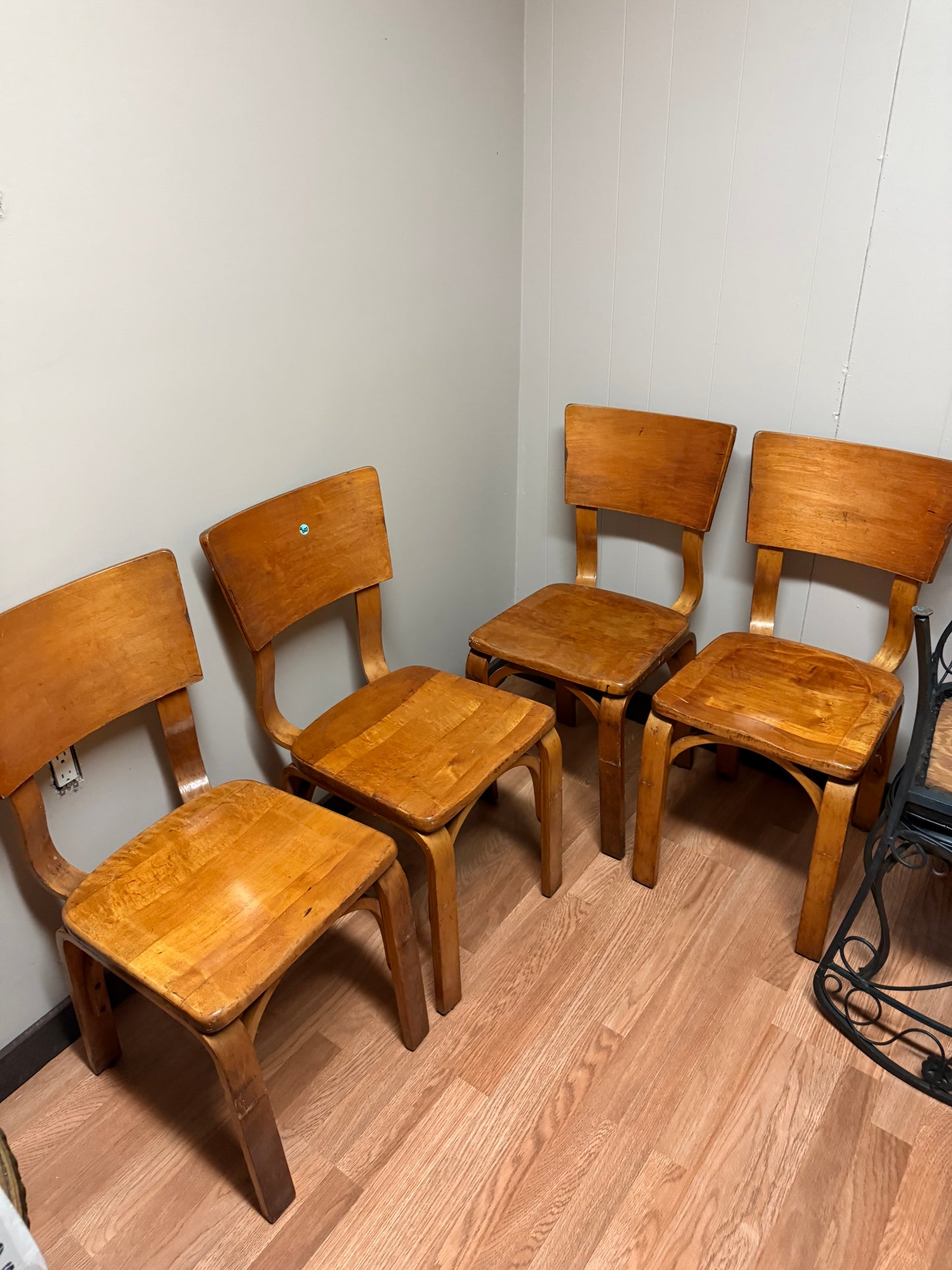 Thonet Bent Plywood Saddle Seat Dining Chairs, Set of 4