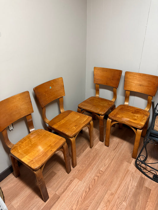 Thonet Bent Plywood Saddle Seat Dining Chairs, Set of 4