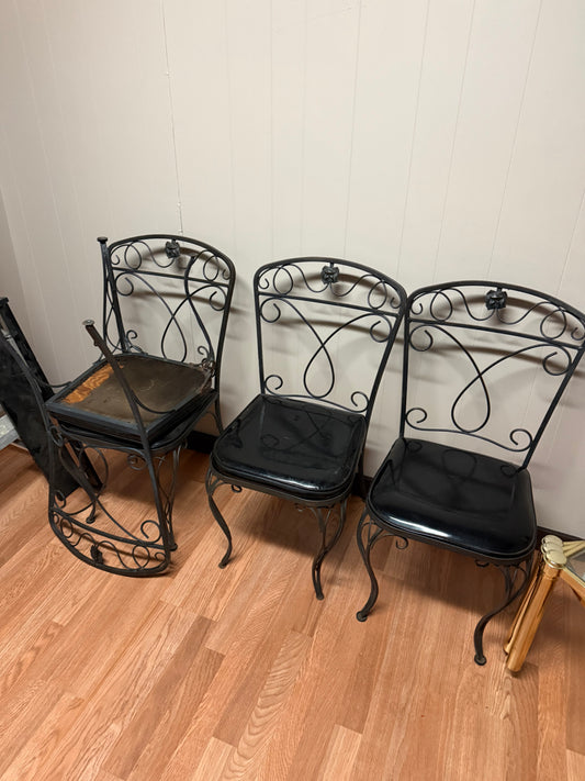 Black Rod Iron Chairs, Set of 4