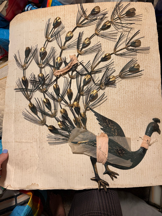 MCM Green & Gold Tin Peacock Wall Decor