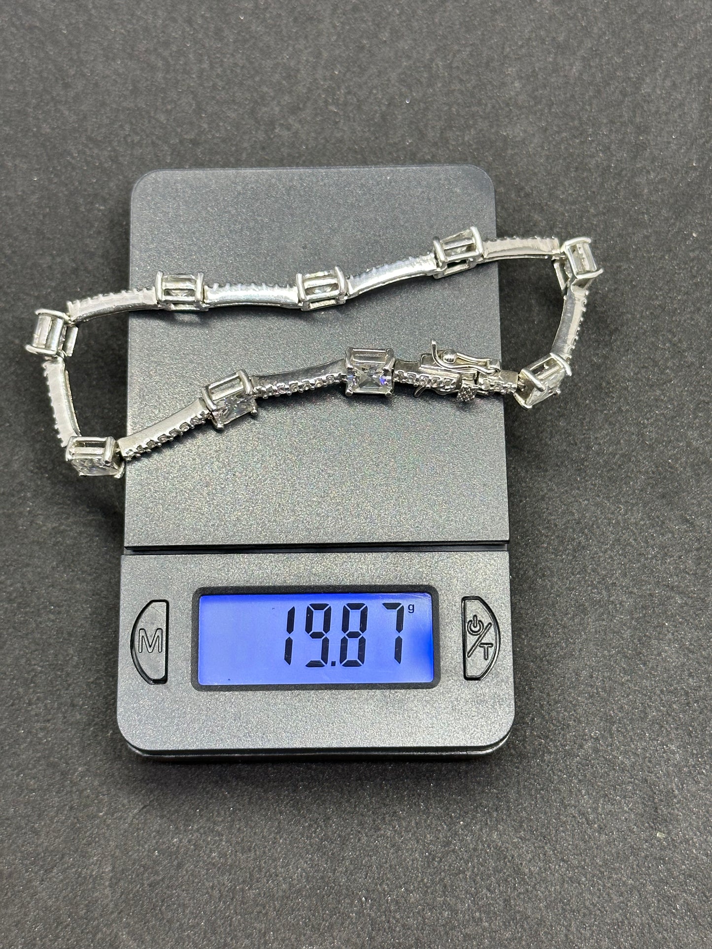 Vintage Sterling Silver Square Cubic Zirconia CZ Micro Pavé Station Bracelet Marked EC 925