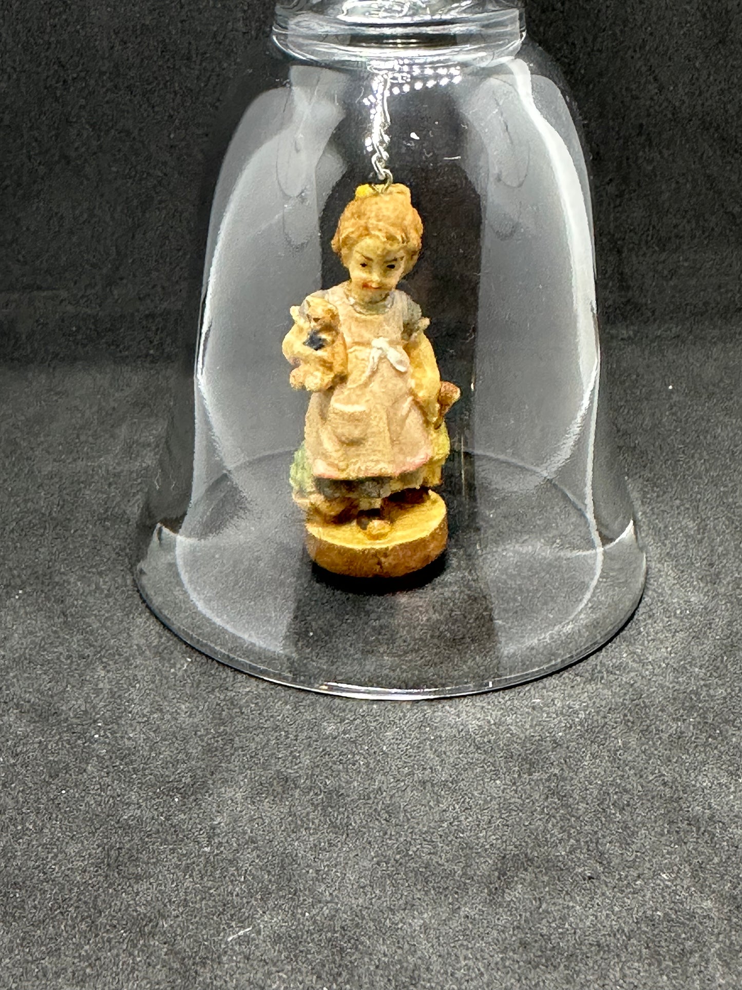 Vintage DOLFI Genuine Lead Crystal Bell & Clapper Girl w/ Teddy Bear Item 10135