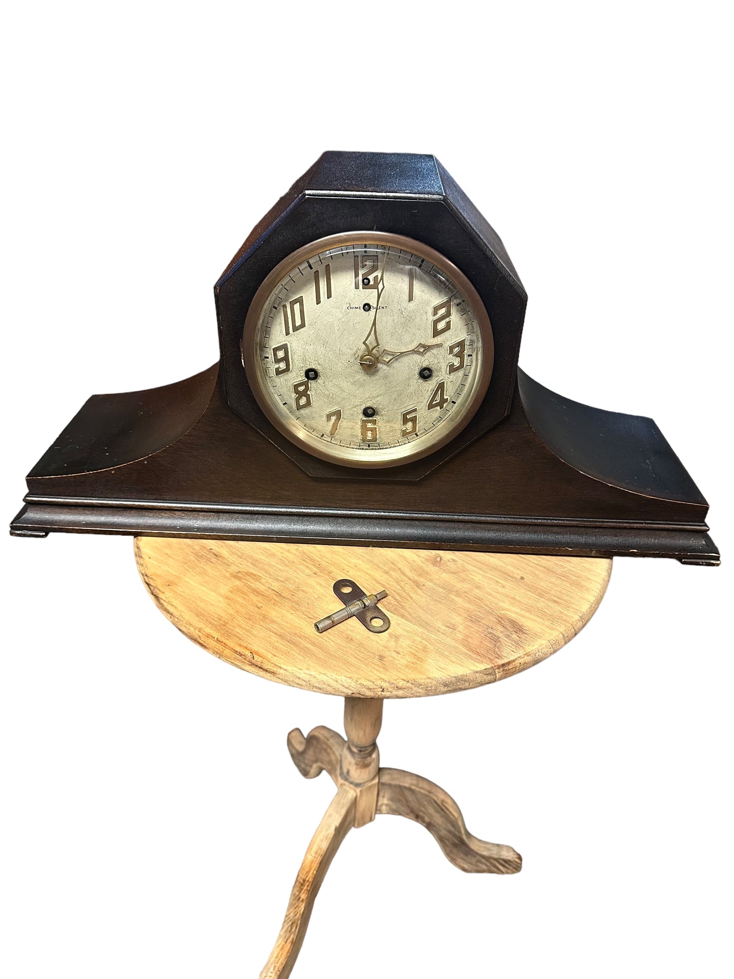 Antique, New Haven, Black, Mantel Clock, Mechanical, Key Wound, Tambor Model, 20 Inch, 1920's, WORKS