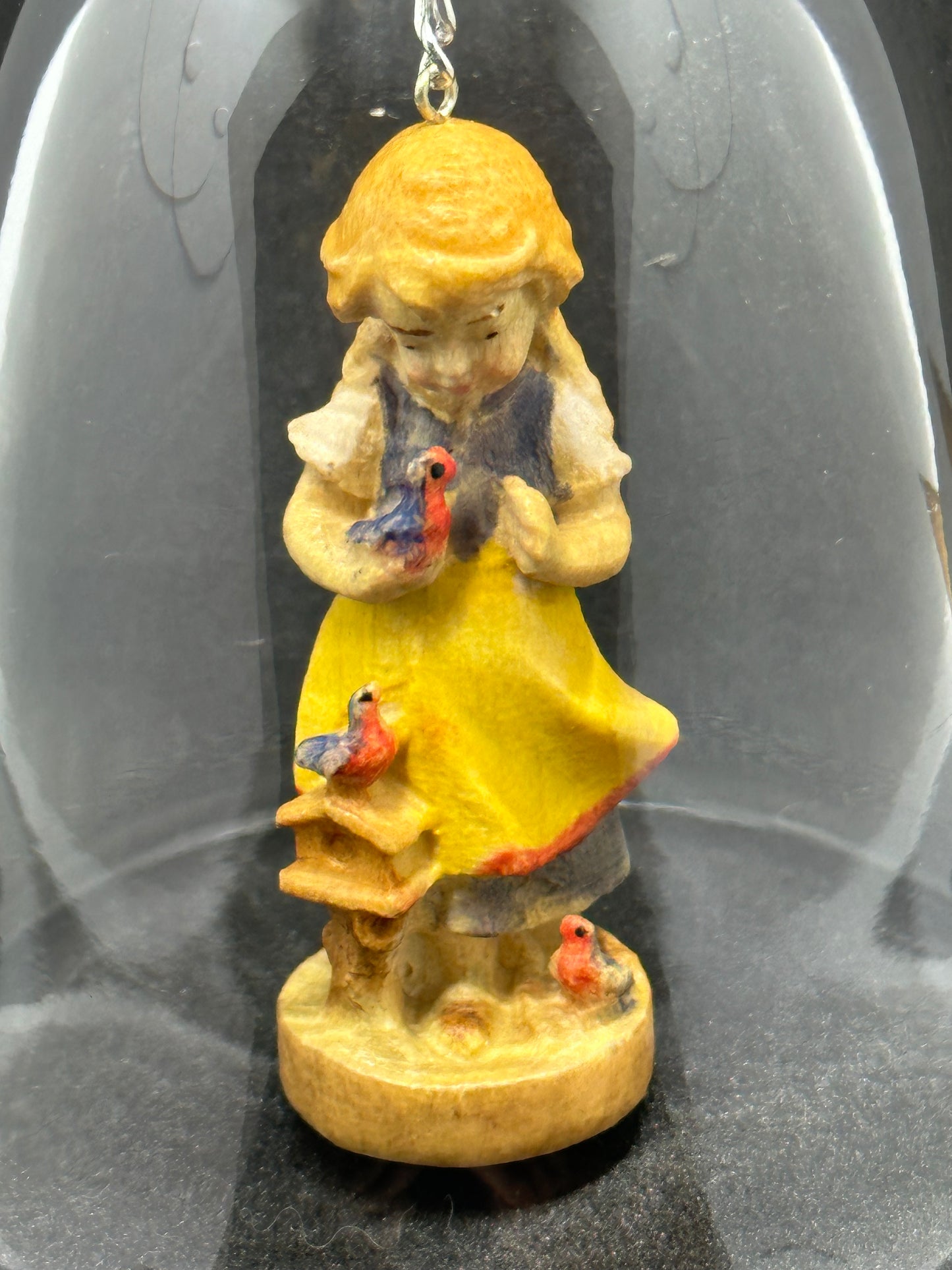 Vintage DOLFI Genuine Lead Crystal Bell w/ Hand Painted & Carved Christmas Girl Item 10082