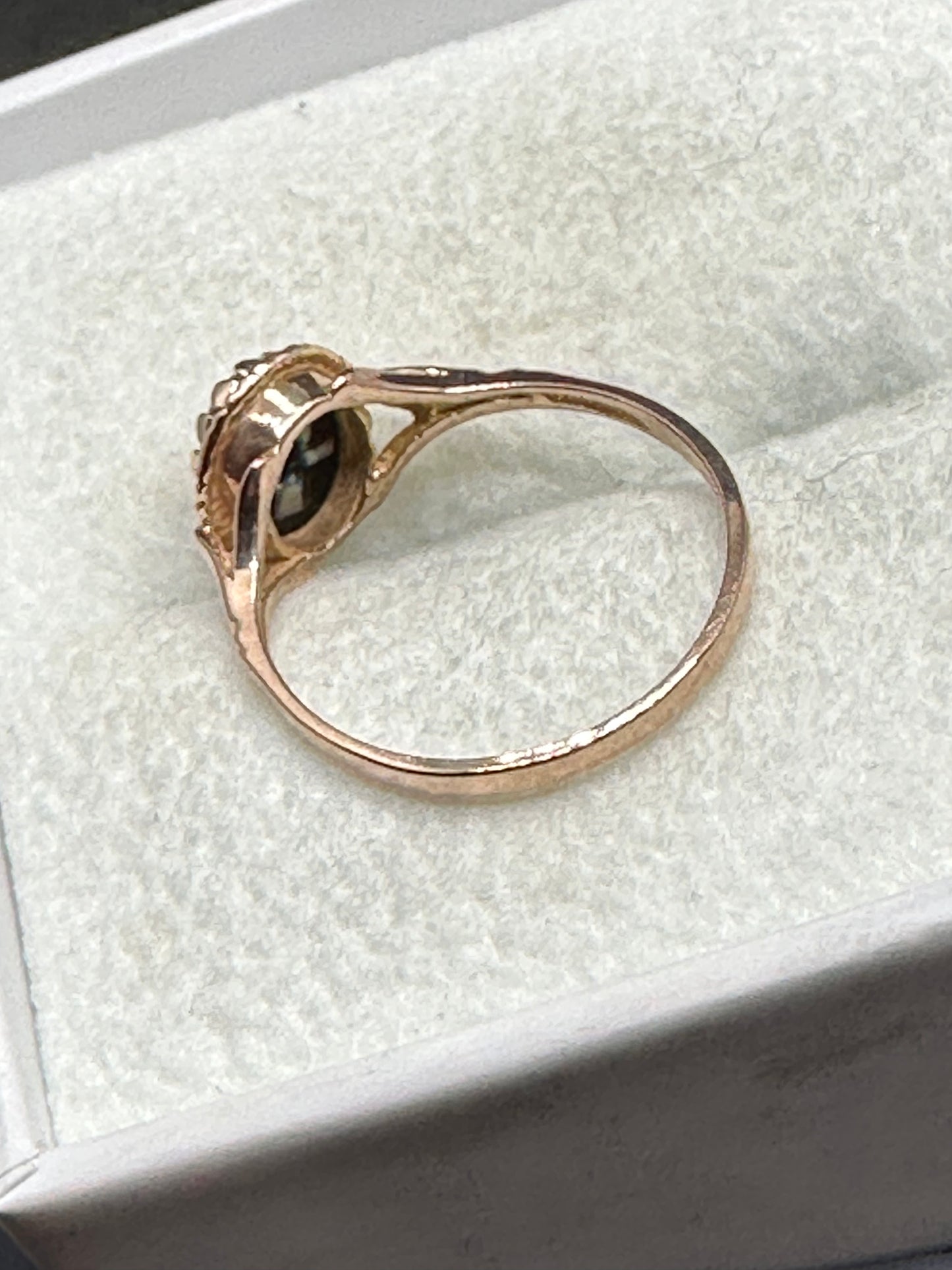 Antique Victorian Edwardian 14K Rose Gold Ornate Onyx & Ruby Mourning Ring Marked TZ or ZT Size 6