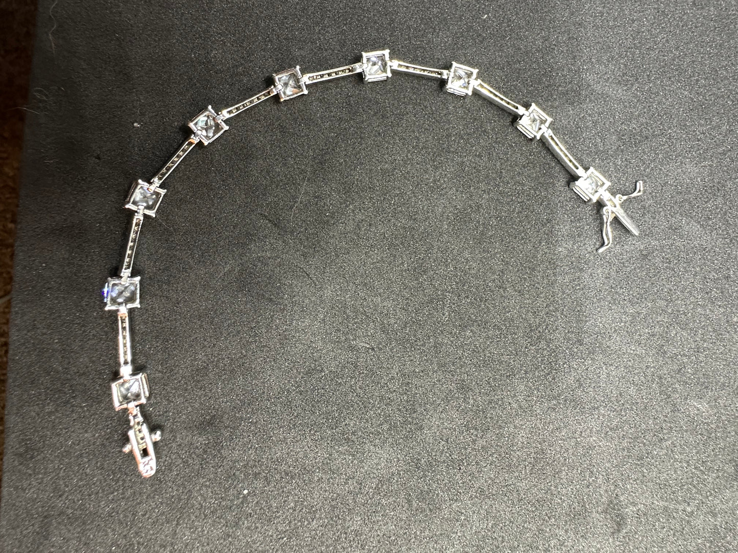 Vintage Sterling Silver Square Cubic Zirconia CZ Micro Pavé Station Bracelet Marked EC 925