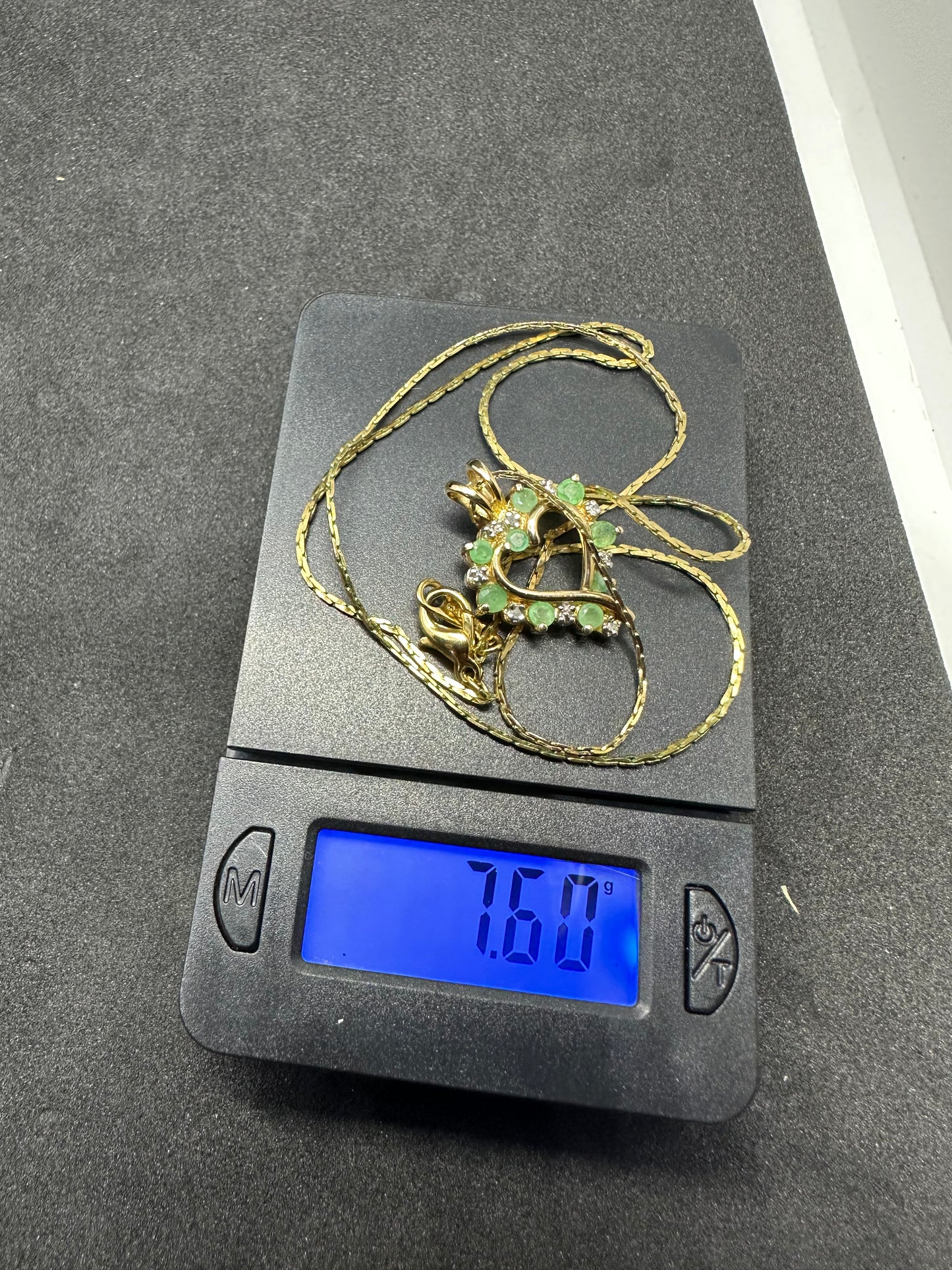 Vintage Sterling Silver .925 Gold Plated Emerald and Diamond Heart Pendant