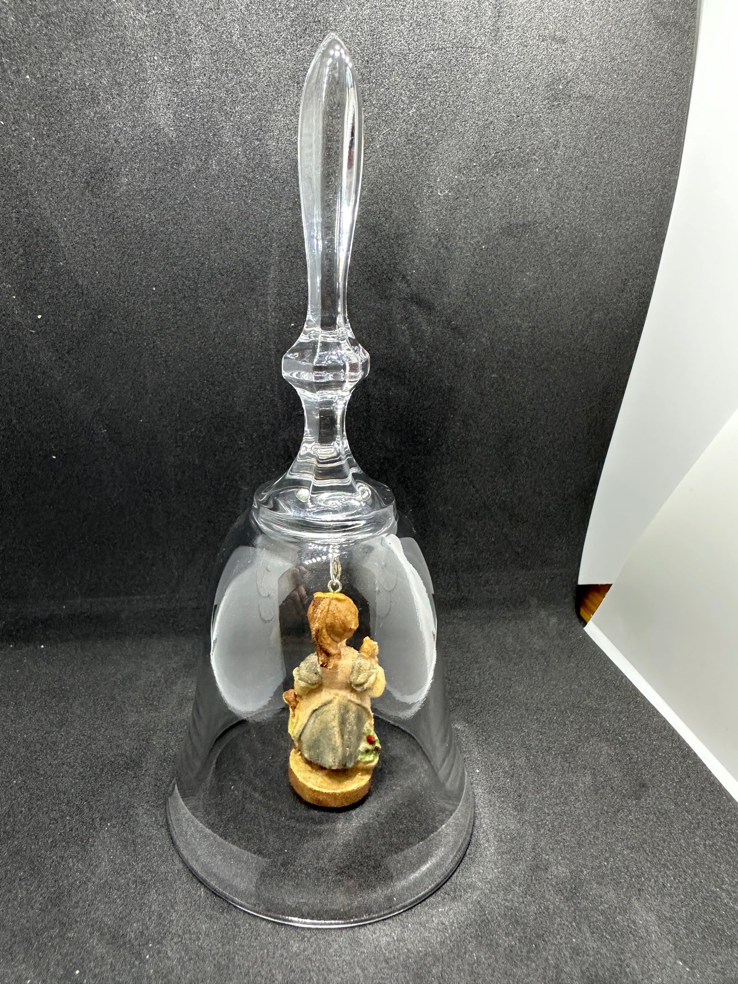 Vintage DOLFI Genuine Lead Crystal Bell & Clapper Girl w/ Teddy Bear Item 10135