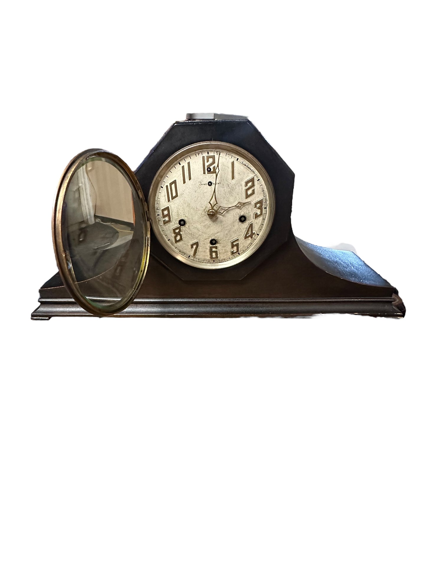 Antique, New Haven, Black, Mantel Clock, Mechanical, Key Wound, Tambor Model, 20 Inch, 1920's, WORKS
