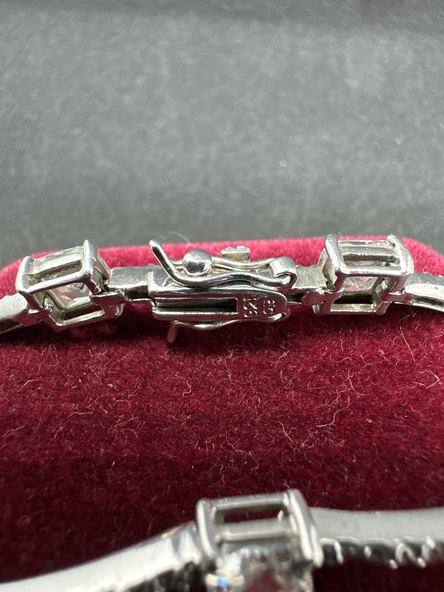 Vintage Sterling Silver Square Cubic Zirconia CZ Micro Pavé Station Bracelet Marked EC 925
