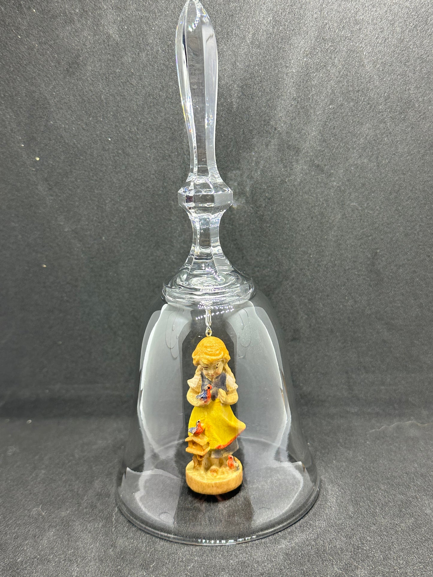 Vintage DOLFI Genuine Lead Crystal Bell w/ Hand Painted & Carved Christmas Girl Item 10082