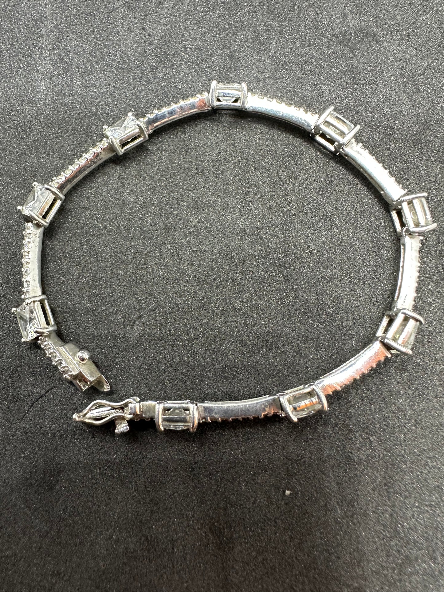 Vintage Sterling Silver Square Cubic Zirconia CZ Micro Pavé Station Bracelet Marked EC 925