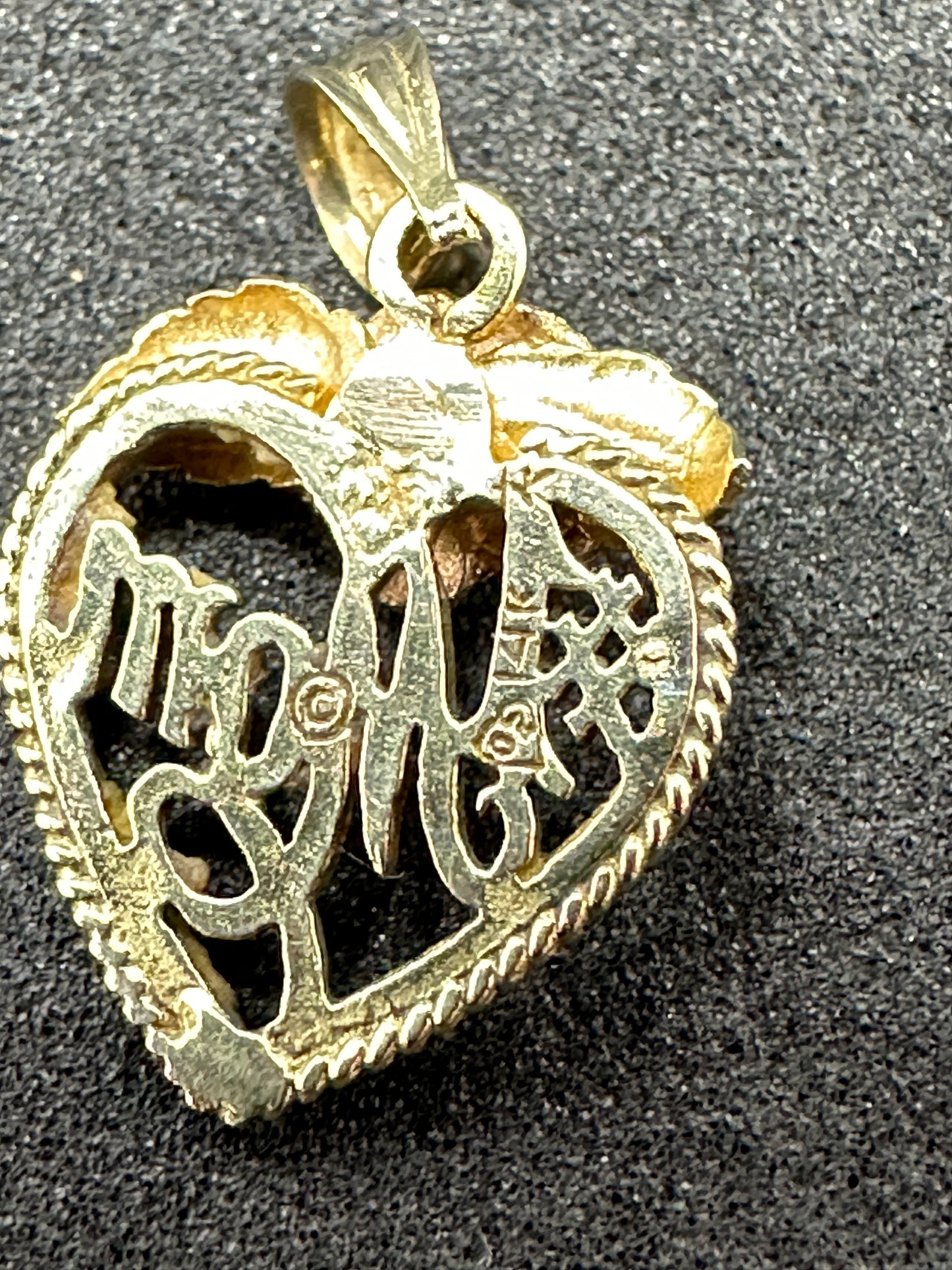 Vintage 14K Yellow Gold #1 Mom Heart Charm w/ Rose Gold 585 Rose Flower