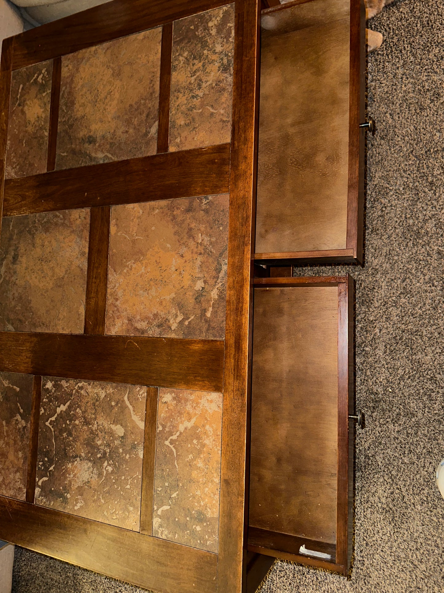 Wooden 4-Drawer Coffee Table w/ Tile Inset
