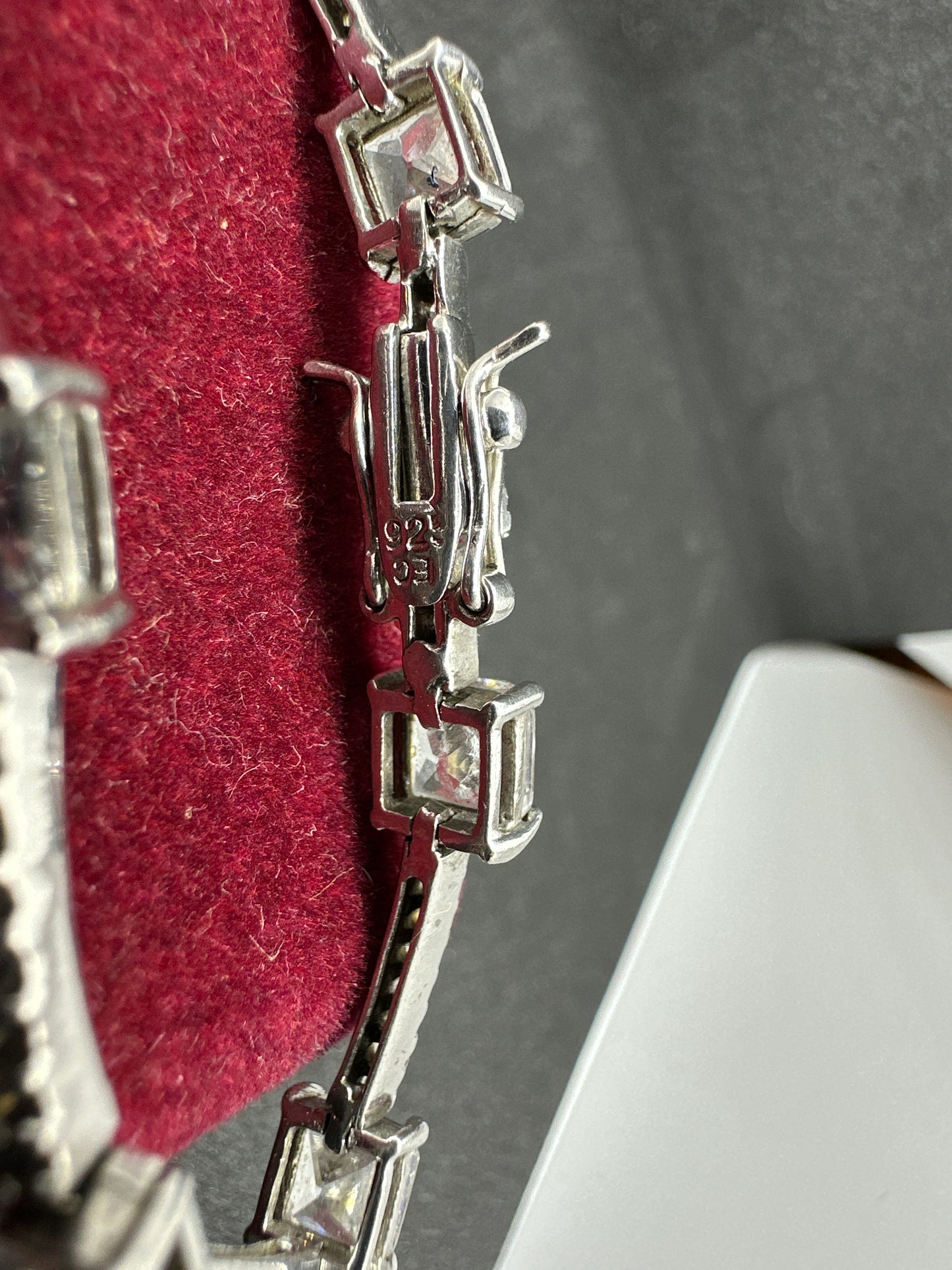Vintage Sterling Silver Square Cubic Zirconia CZ Micro Pavé Station Bracelet Marked EC 925
