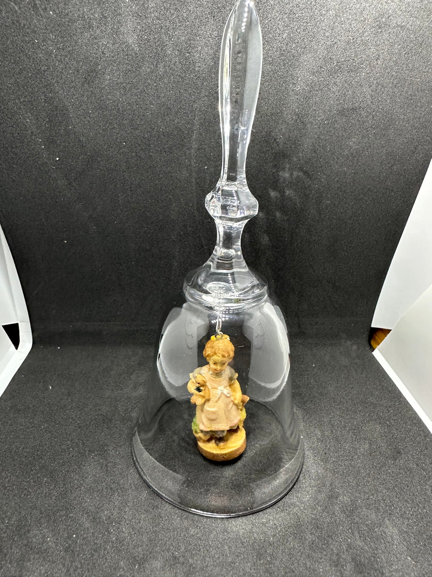 Vintage DOLFI Genuine Lead Crystal Bell & Clapper Girl w/ Teddy Bear Item 10135