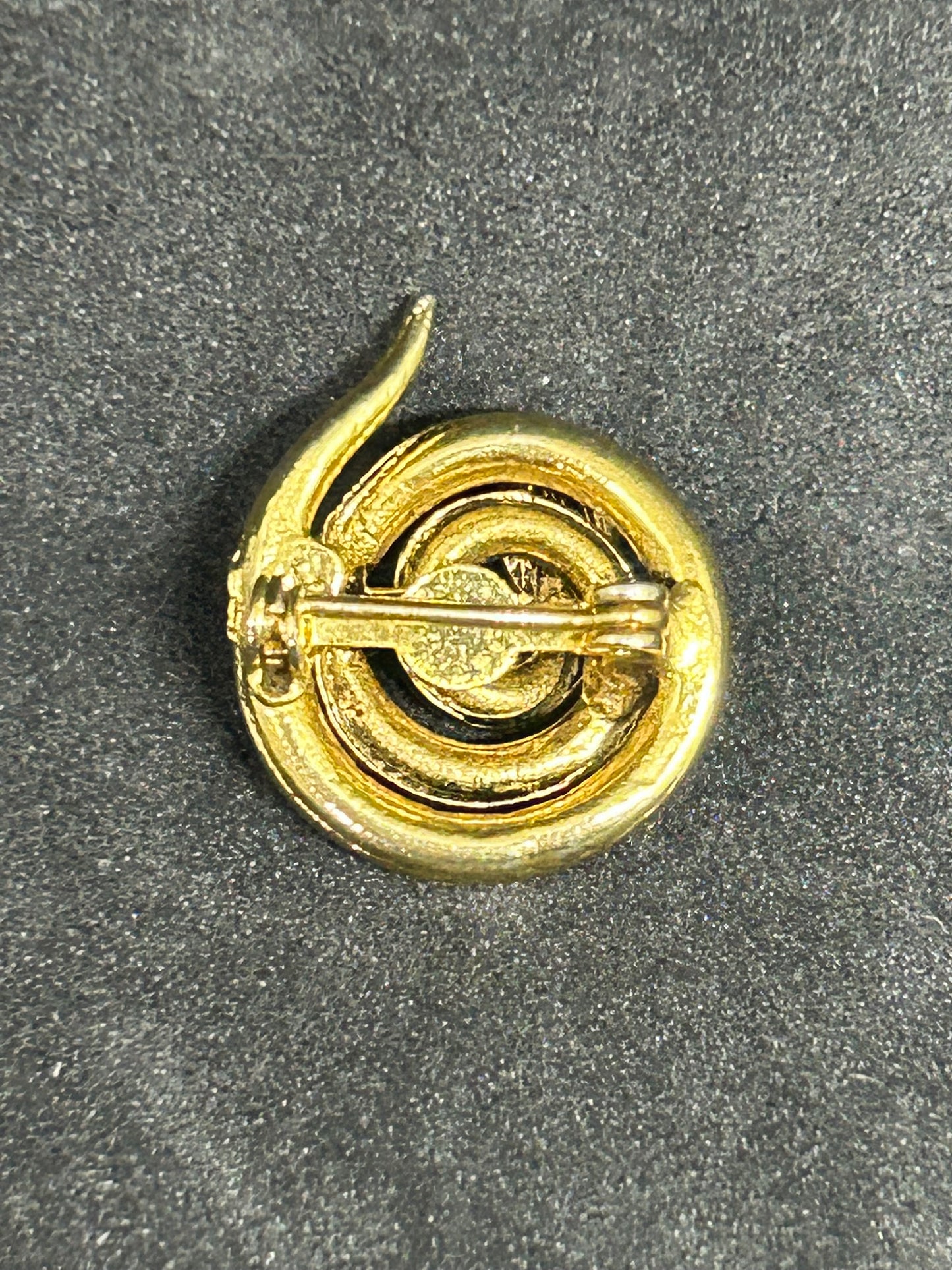 Vintage Gold Serpent Snake Pin Brooch w/ Red Eyes