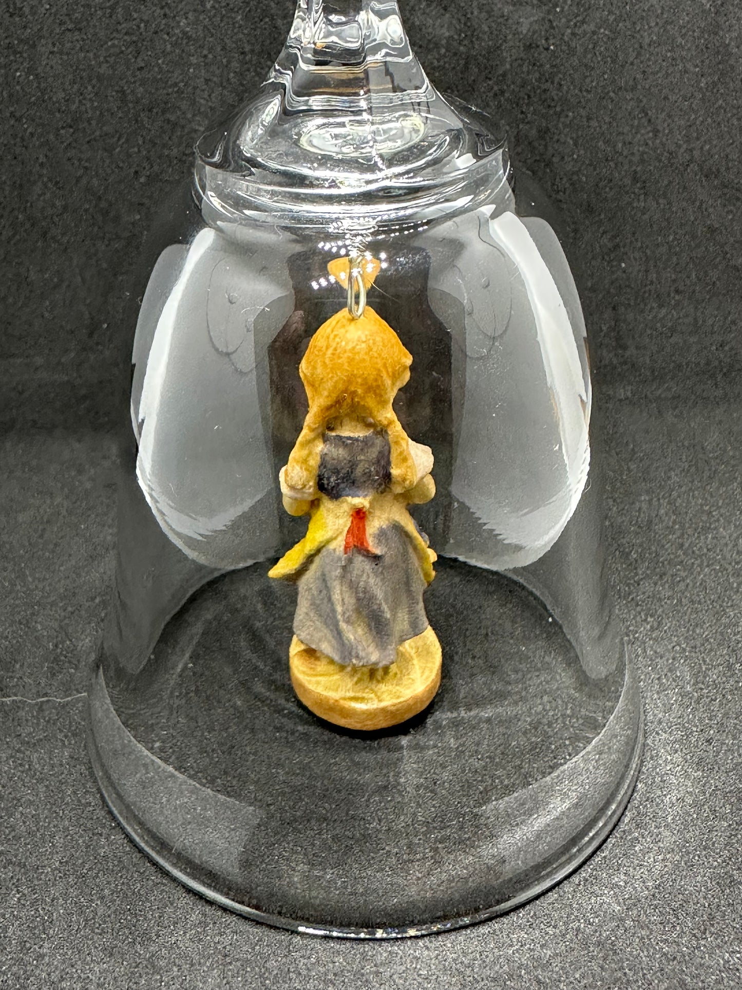 Vintage DOLFI Genuine Lead Crystal Bell w/ Hand Painted & Carved Christmas Girl Item 10082