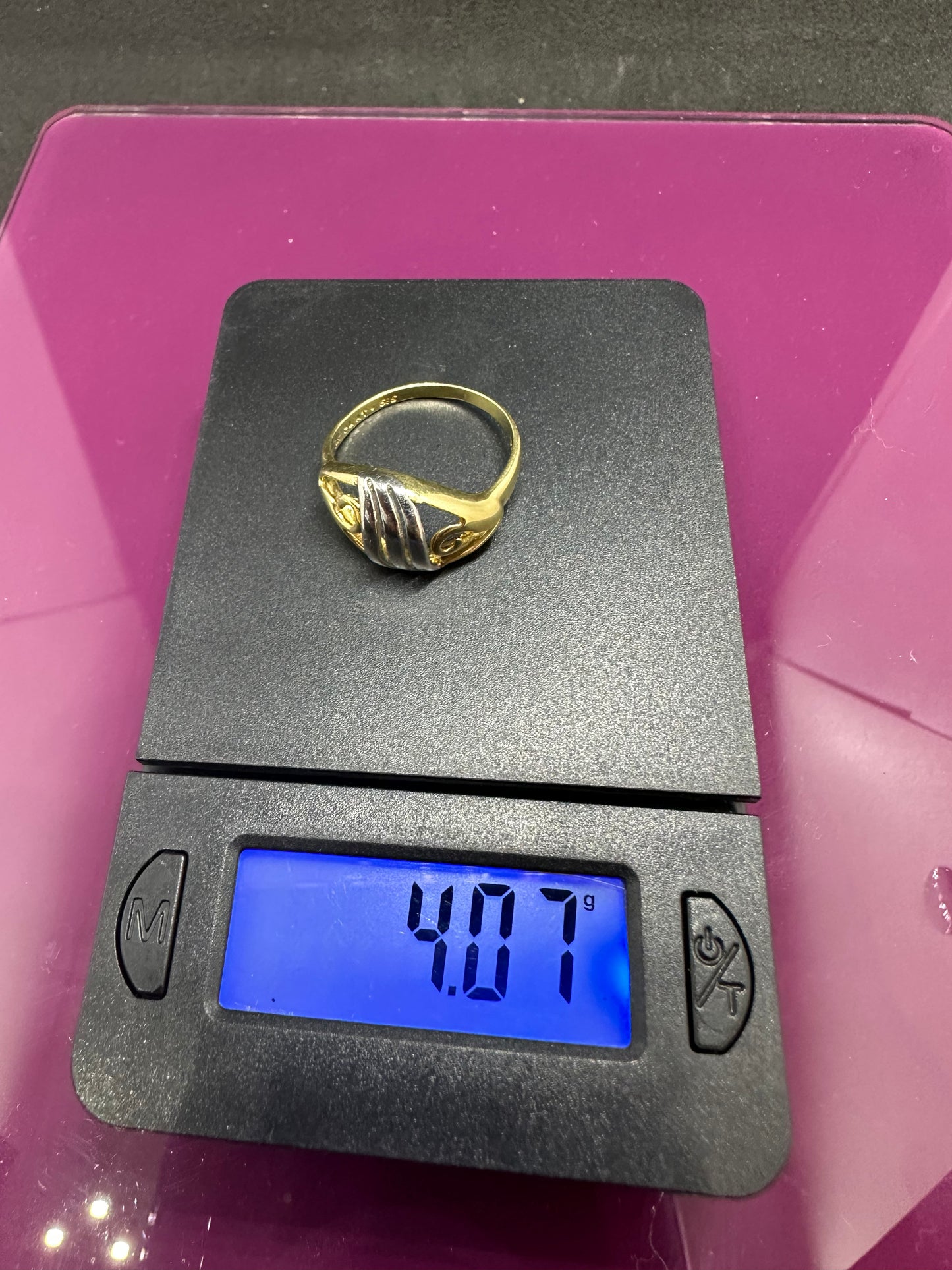 Vintage Platinum 14K Yellow Gold 585 Ring Openwork Signed JQA