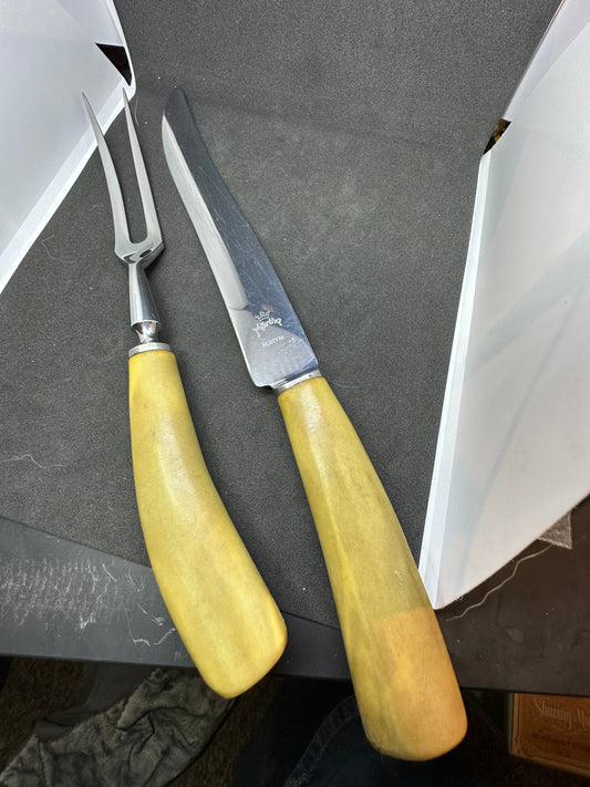 Vintage Märtha Rustfri Stainless Steel & Bone Handle 2 Piece Carving Set Signed