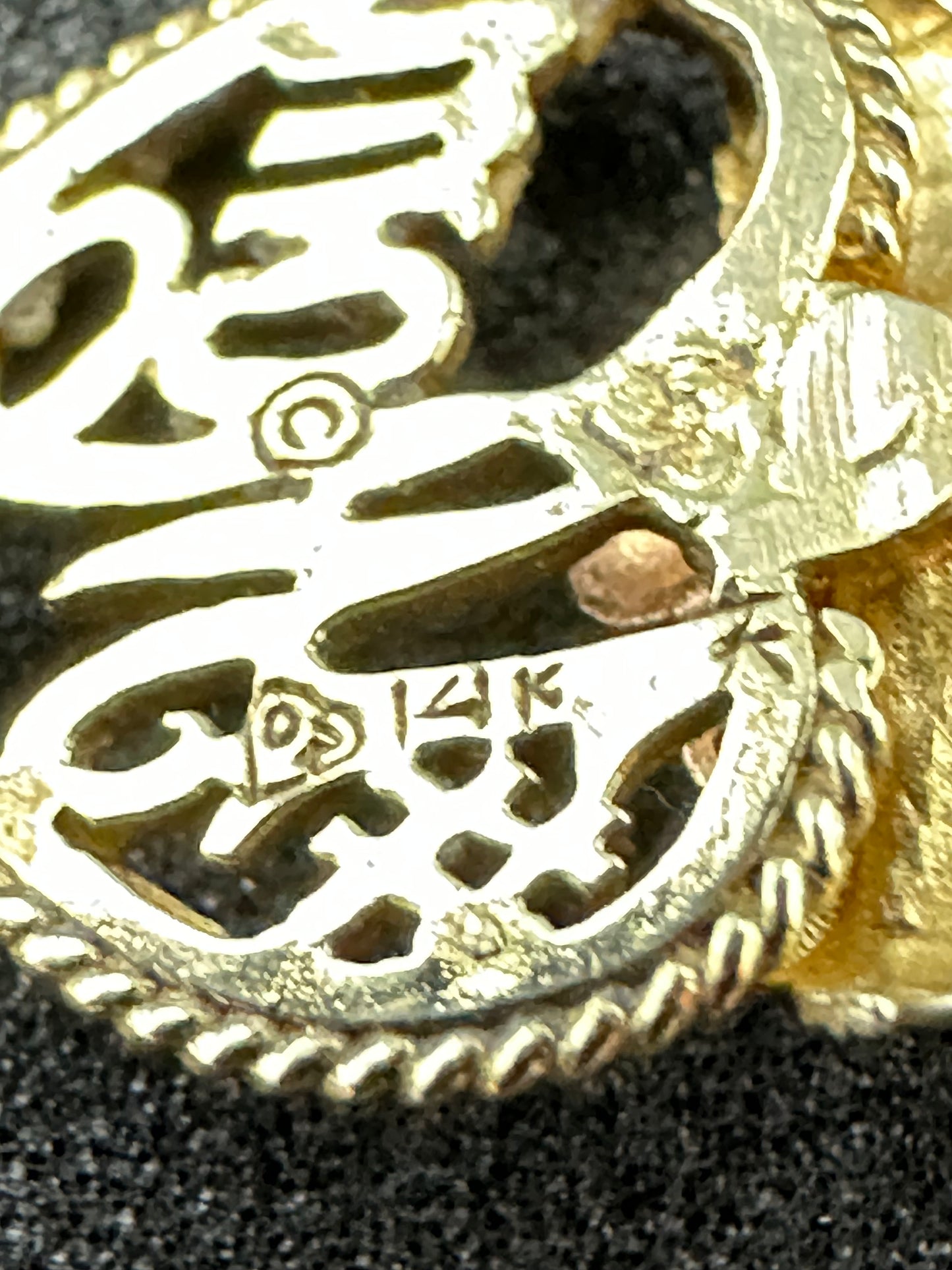 Vintage 14K Yellow Gold #1 Mom Heart Charm w/ Rose Gold 585 Rose Flower