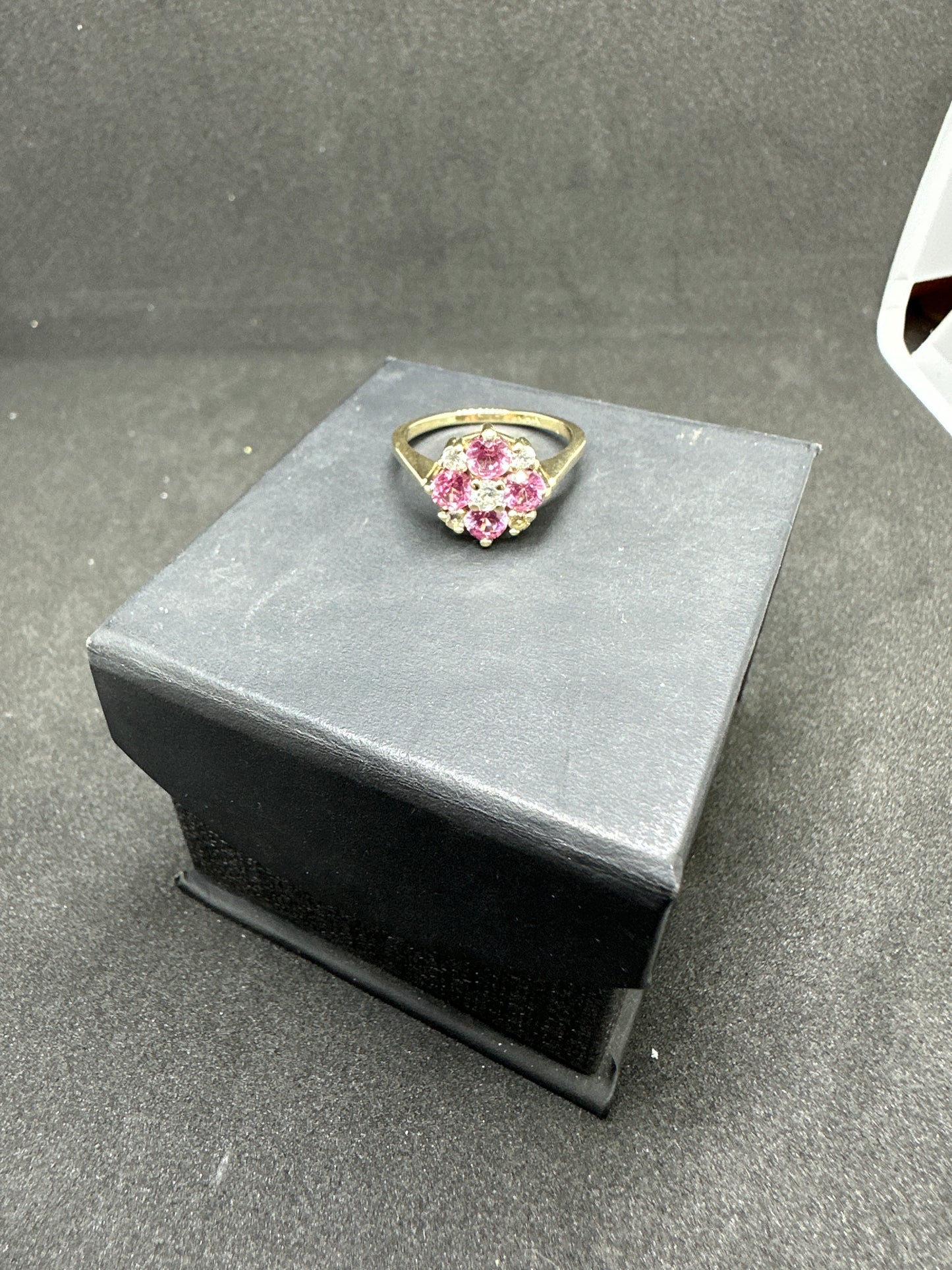 Antique 14K Yellow Gold Pink and White Sapphire Floral Cluster Ring