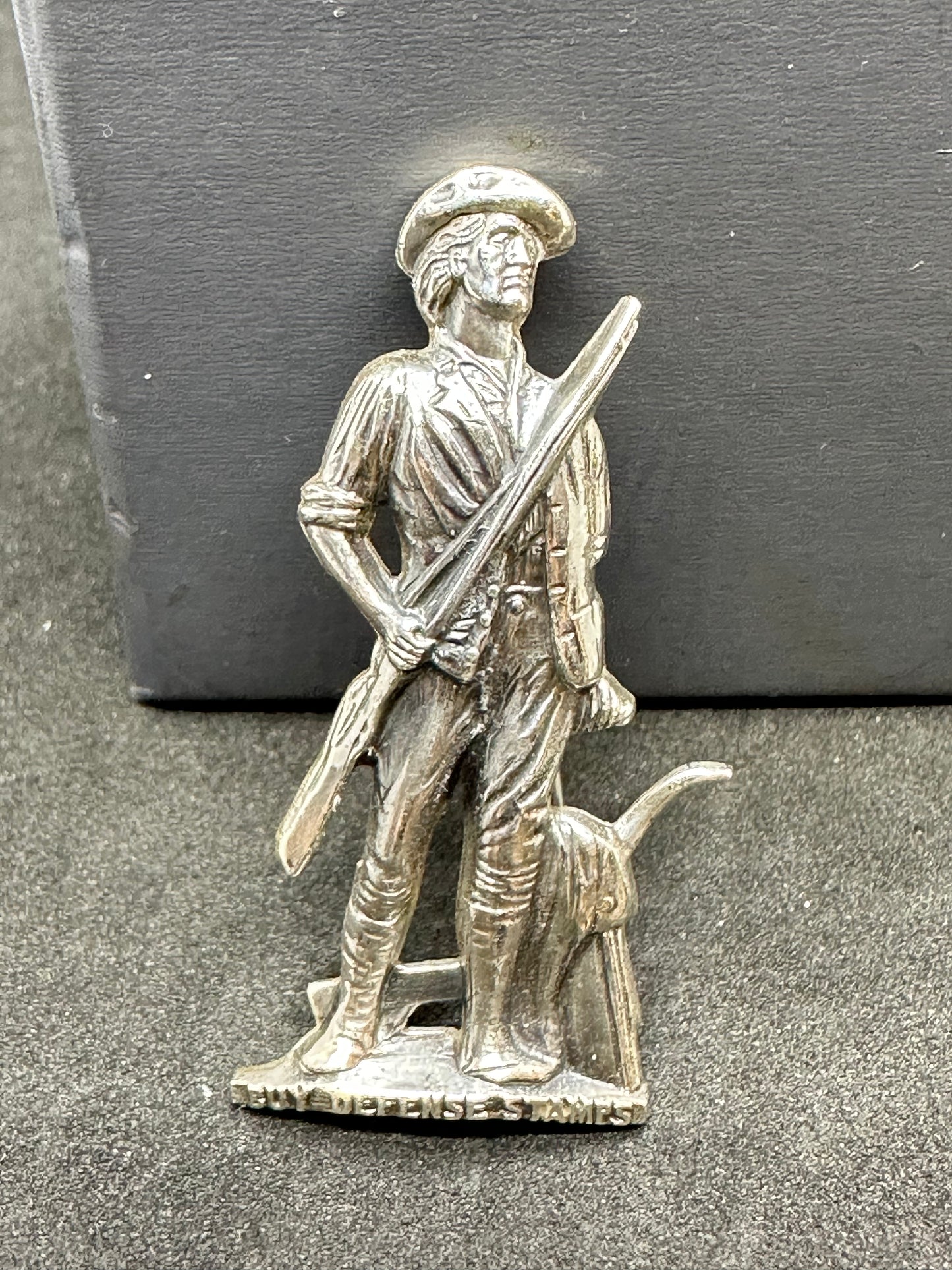 Vintage Coro Sterling Silver Minute Man "Buy Defense Stamps" Brooch Pin Signed