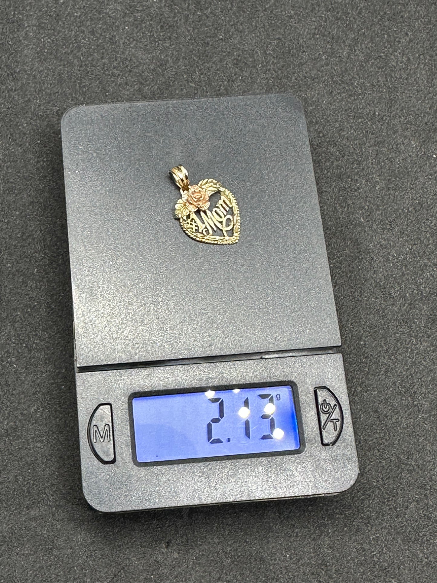 Vintage 14K Yellow Gold #1 Mom Heart Charm w/ Rose Gold 585 Rose Flower