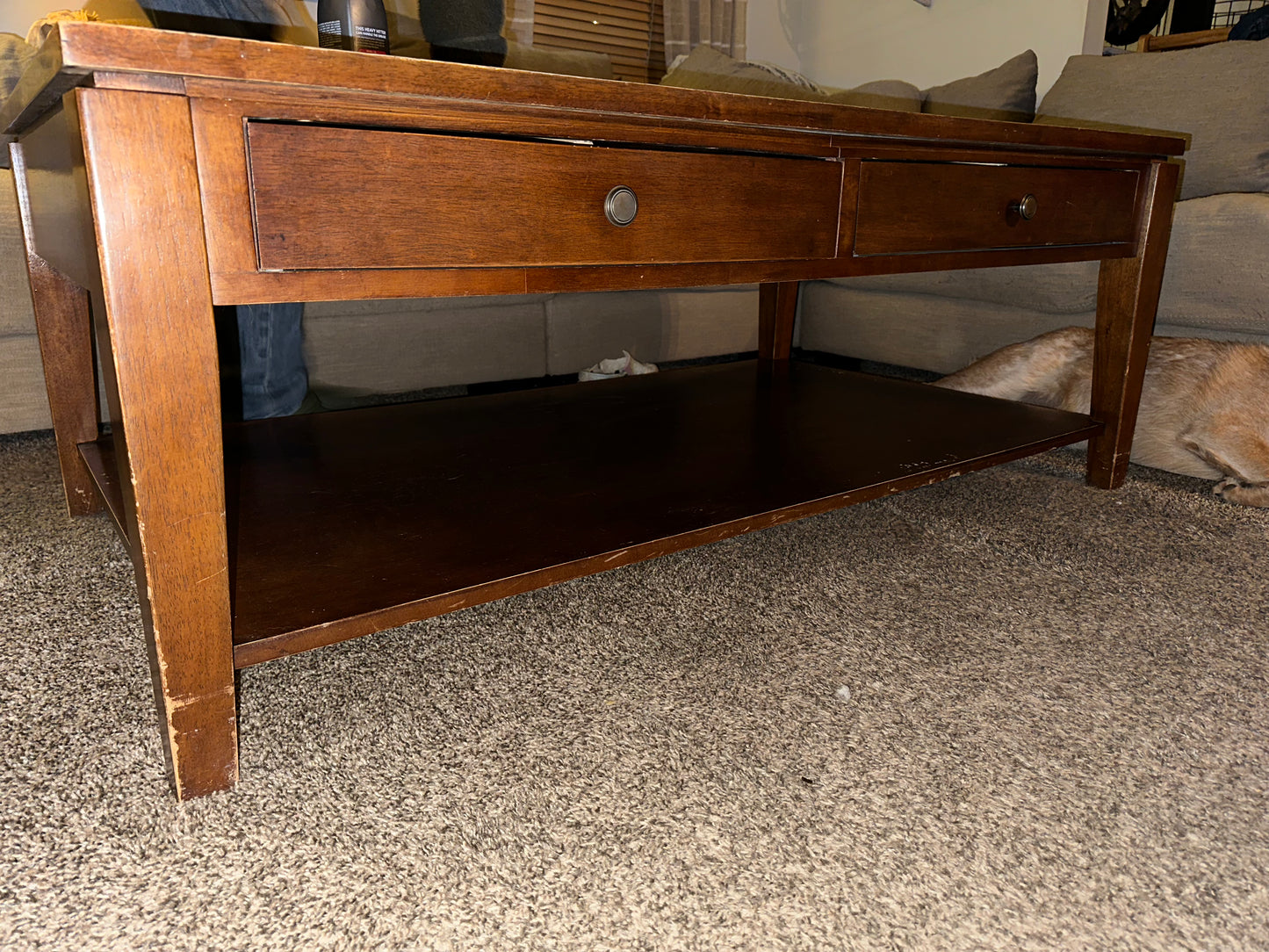 Wooden 4-Drawer Coffee Table w/ Tile Inset