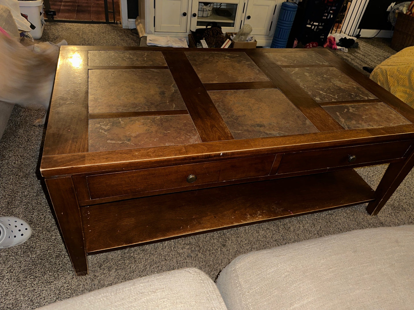 Wooden 4-Drawer Coffee Table w/ Tile Inset