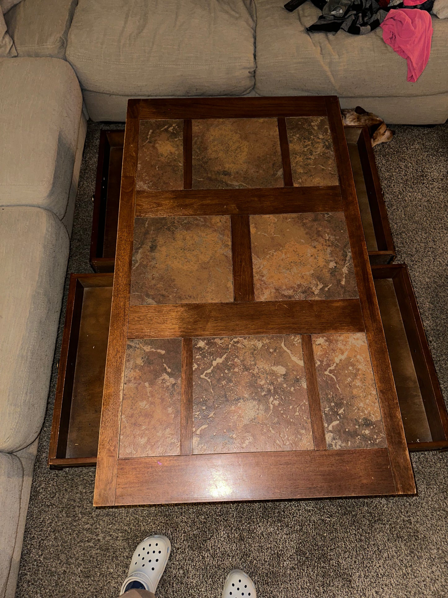 Wooden 4-Drawer Coffee Table w/ Tile Inset
