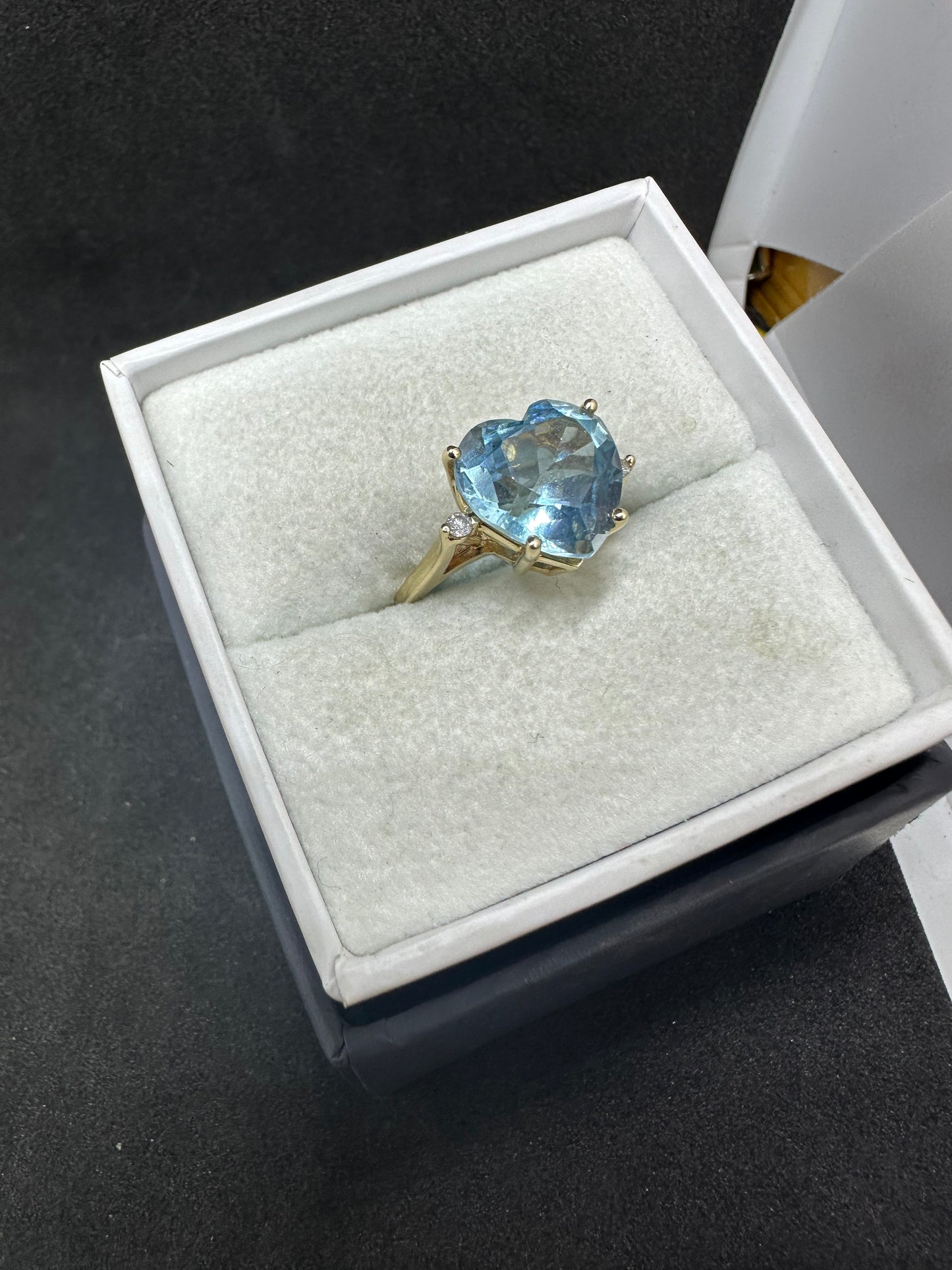 Vintage Heart-Shaped Blue Topaz & Diamond Accents 14K Yellow Gold Ring w/ Appraisal