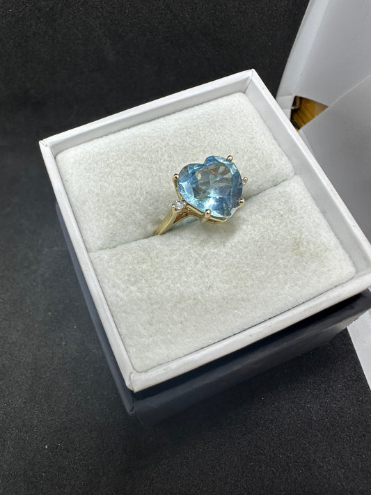 Vintage Heart-Shaped Blue Topaz & Diamond Accents 14K Yellow Gold Ring w/ Appraisal