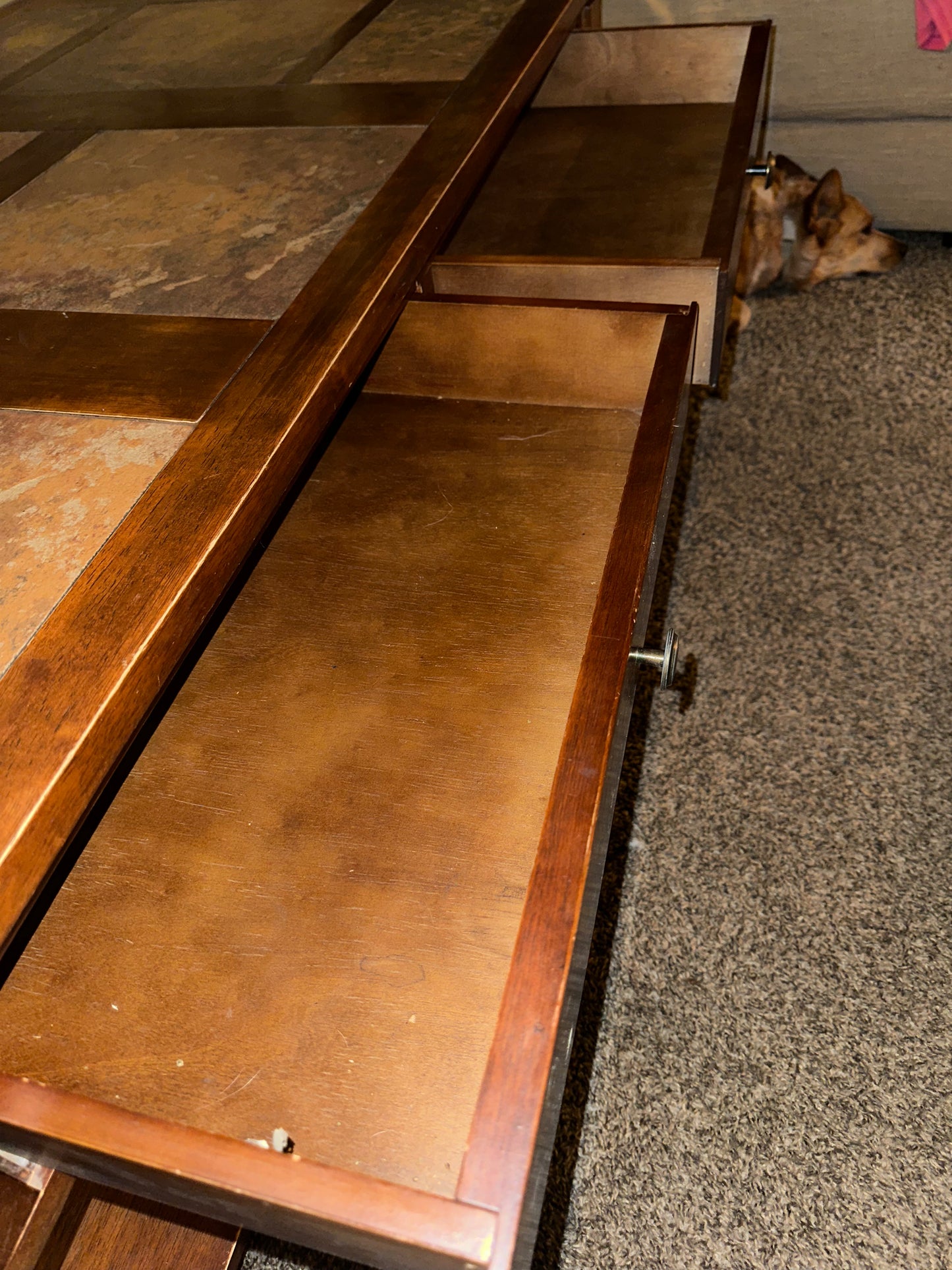 Wooden 4-Drawer Coffee Table w/ Tile Inset