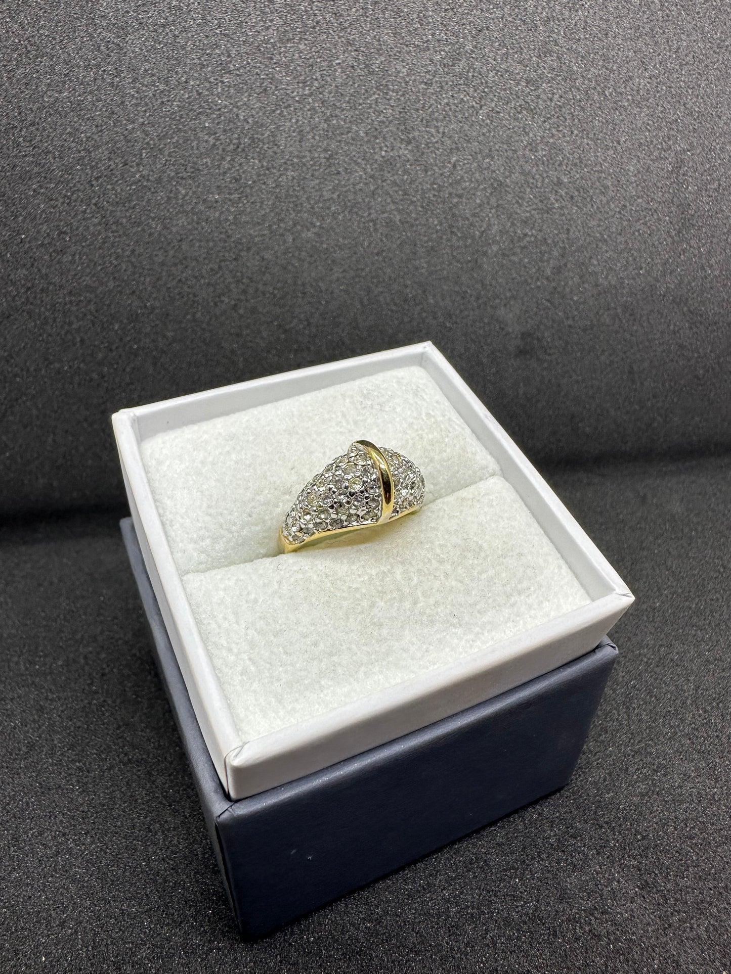 Vintage 18K GE A Yellow Gold Electroplate Ana Bekoach Pave Ring Size 6