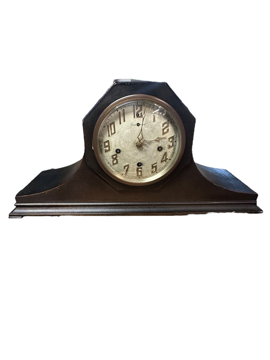 Antique, New Haven, Black, Mantel Clock, Mechanical, Key Wound, Tambor Model, 20 Inch, 1920's, WORKS