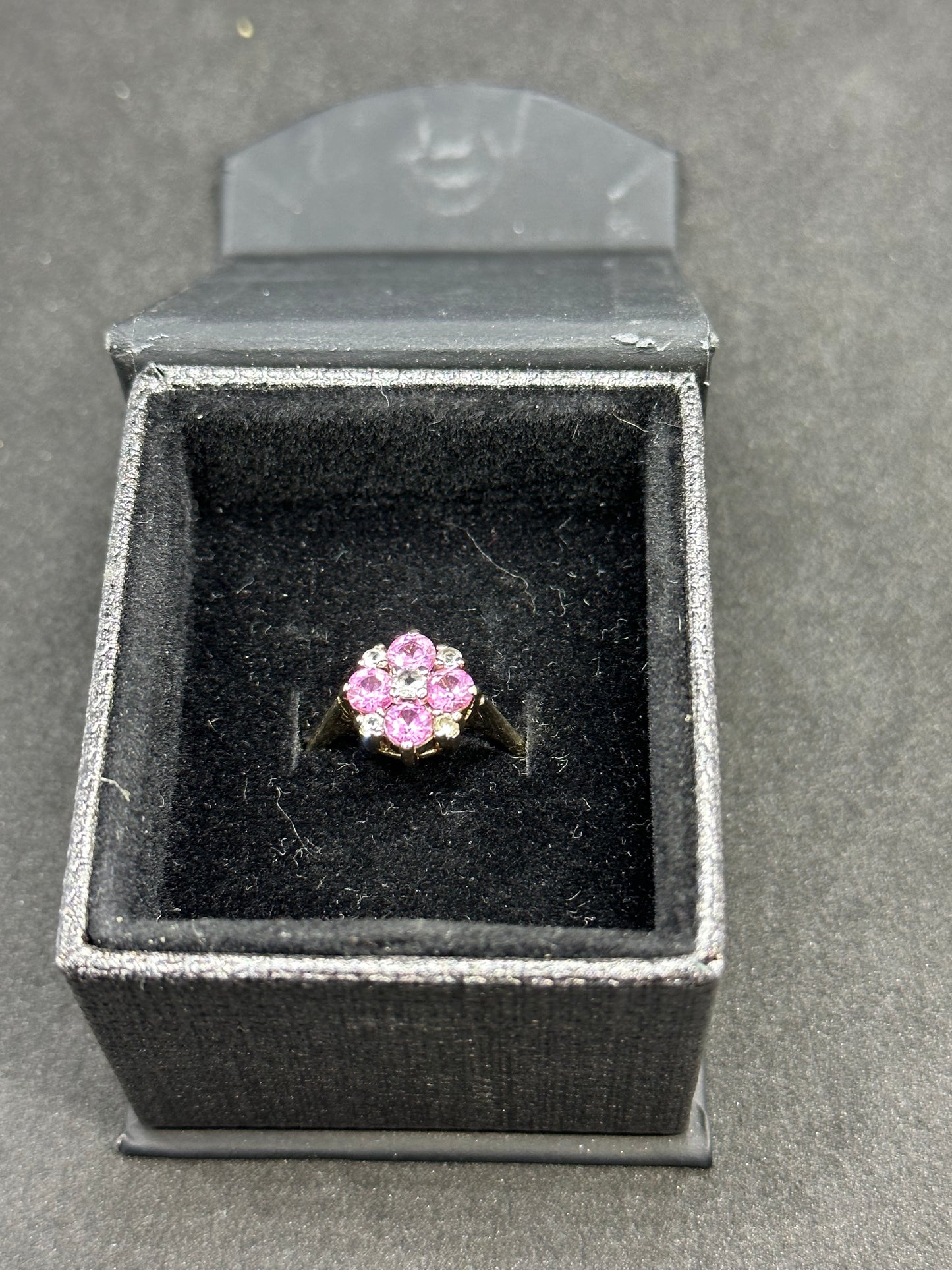 Antique 14K Yellow Gold Pink and White Sapphire Floral Cluster Ring