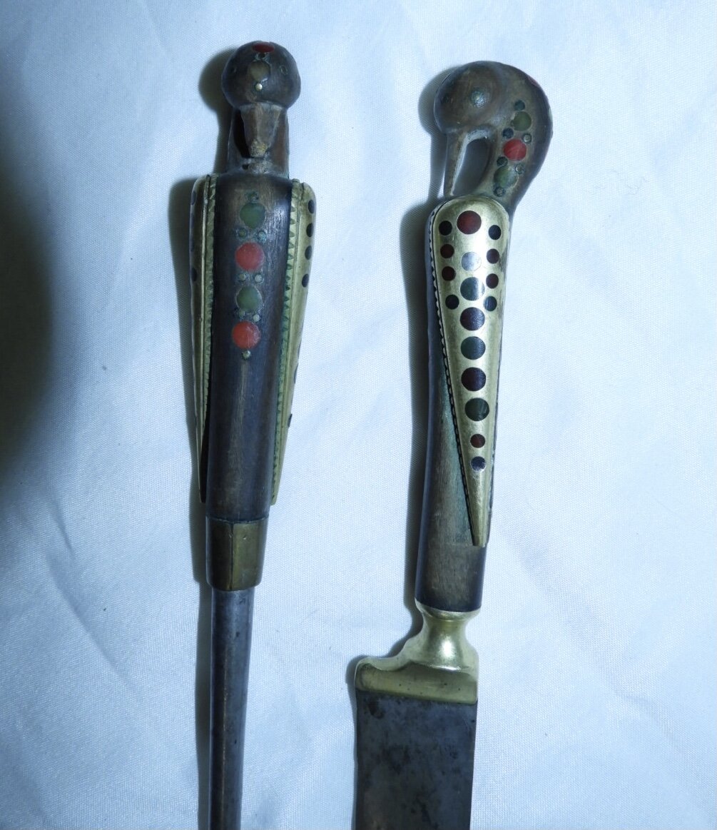 Vintage 1950's Alfred Haddad Jezzine Knife & Roasting Fork Set w/ Phoenix Motifs