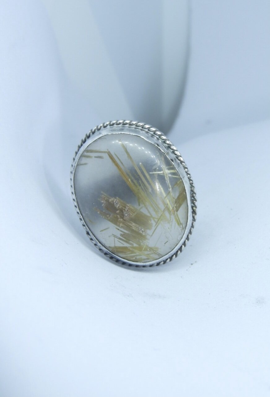 Antique Sterling Silver Rutilitated Quartz Hat Pin