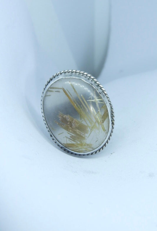 Antique Sterling Silver Rutilitated Quartz Hat Pin