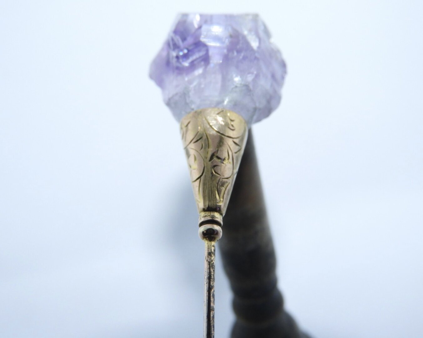 Antique Gold-Plated Raw Amethyst Hat Pin